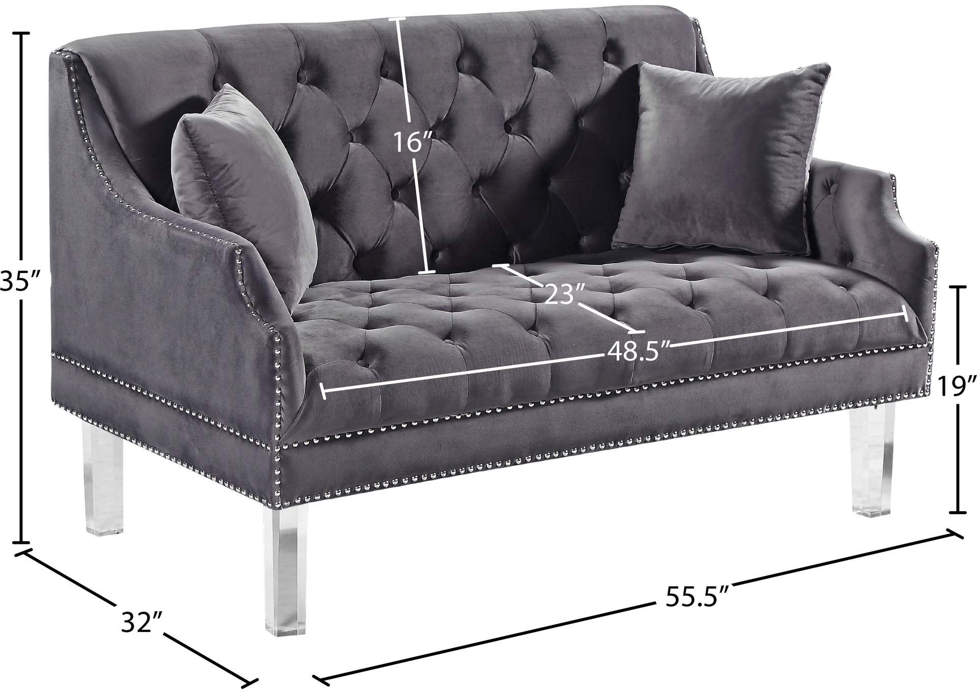 Roxy Grey Velvet Loveseat,Meridian Furniture