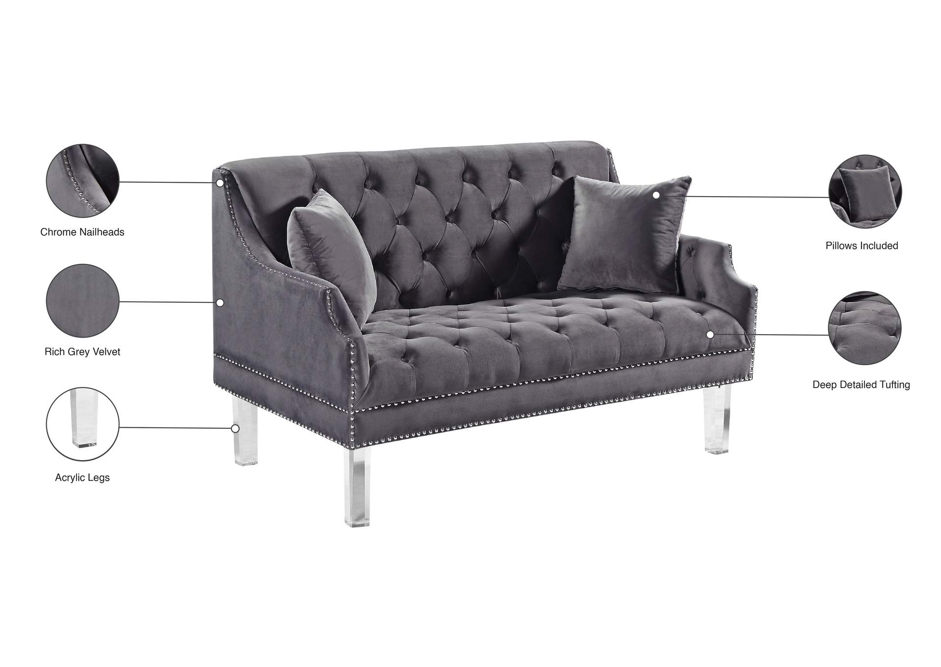 Roxy Grey Velvet Loveseat,Meridian Furniture