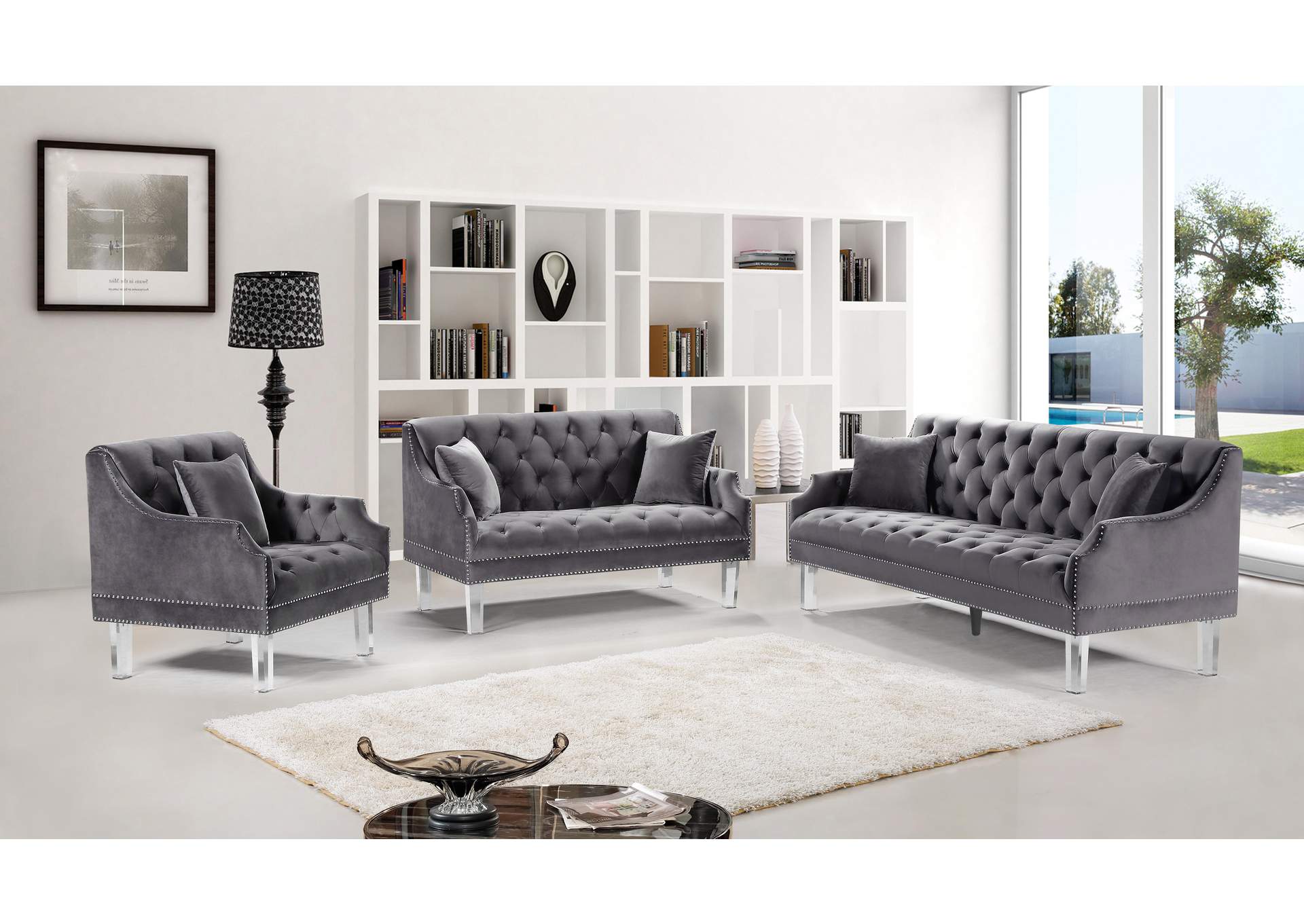 Roxy Grey Velvet Loveseat,Meridian Furniture