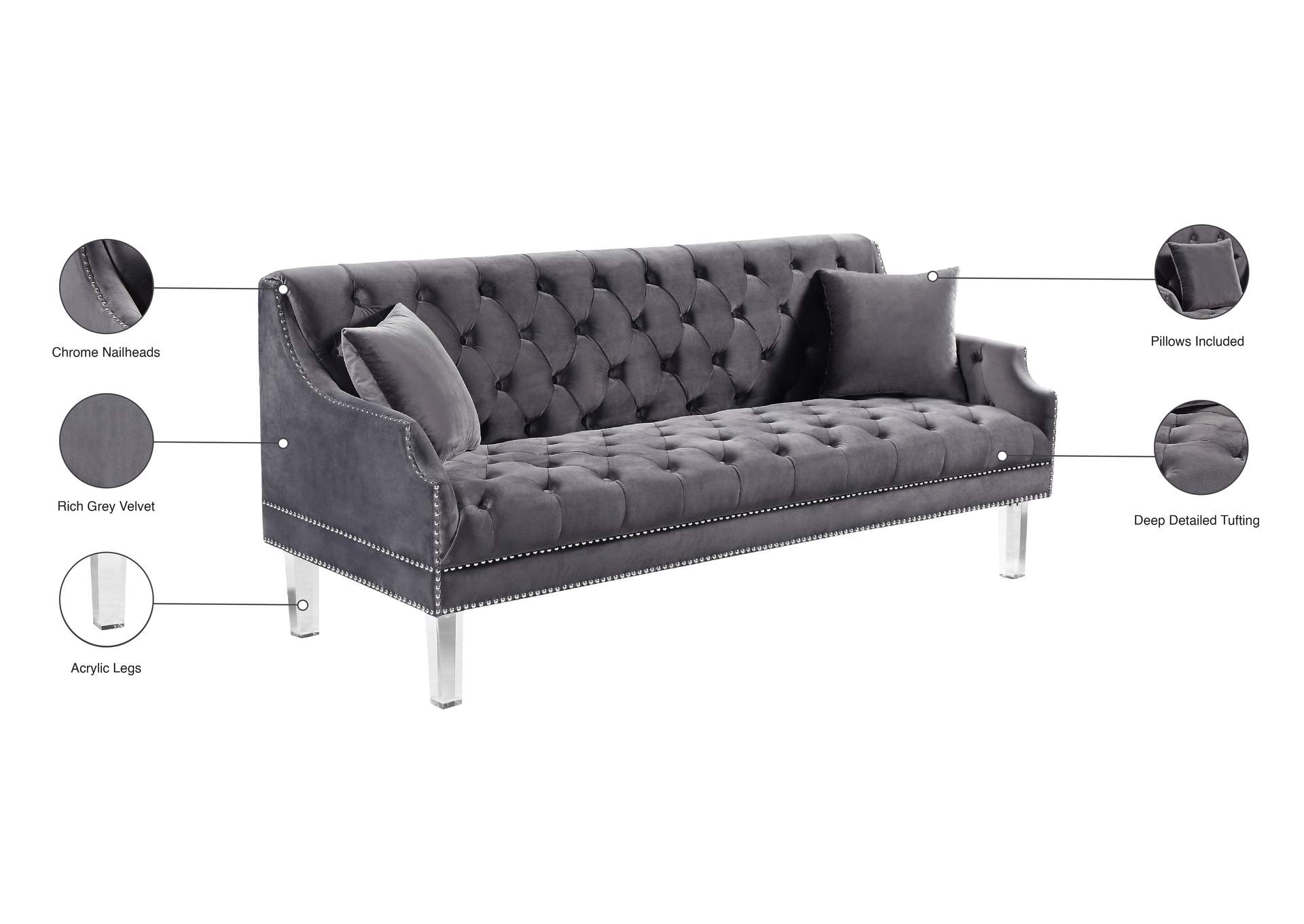 Roxy Grey Velvet Sofa,Meridian Furniture