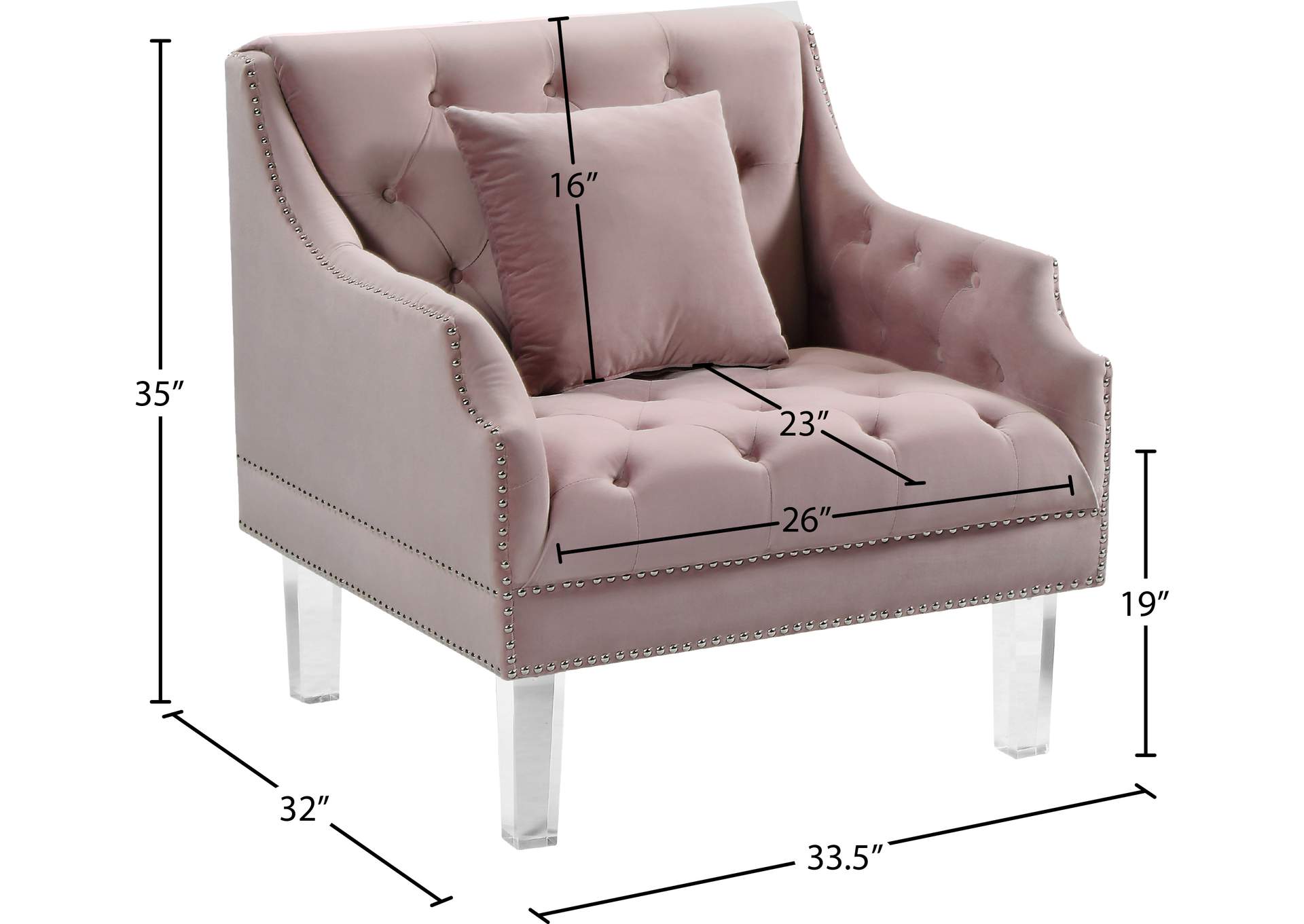 Roxy Pink Velvet Chair,Meridian Furniture