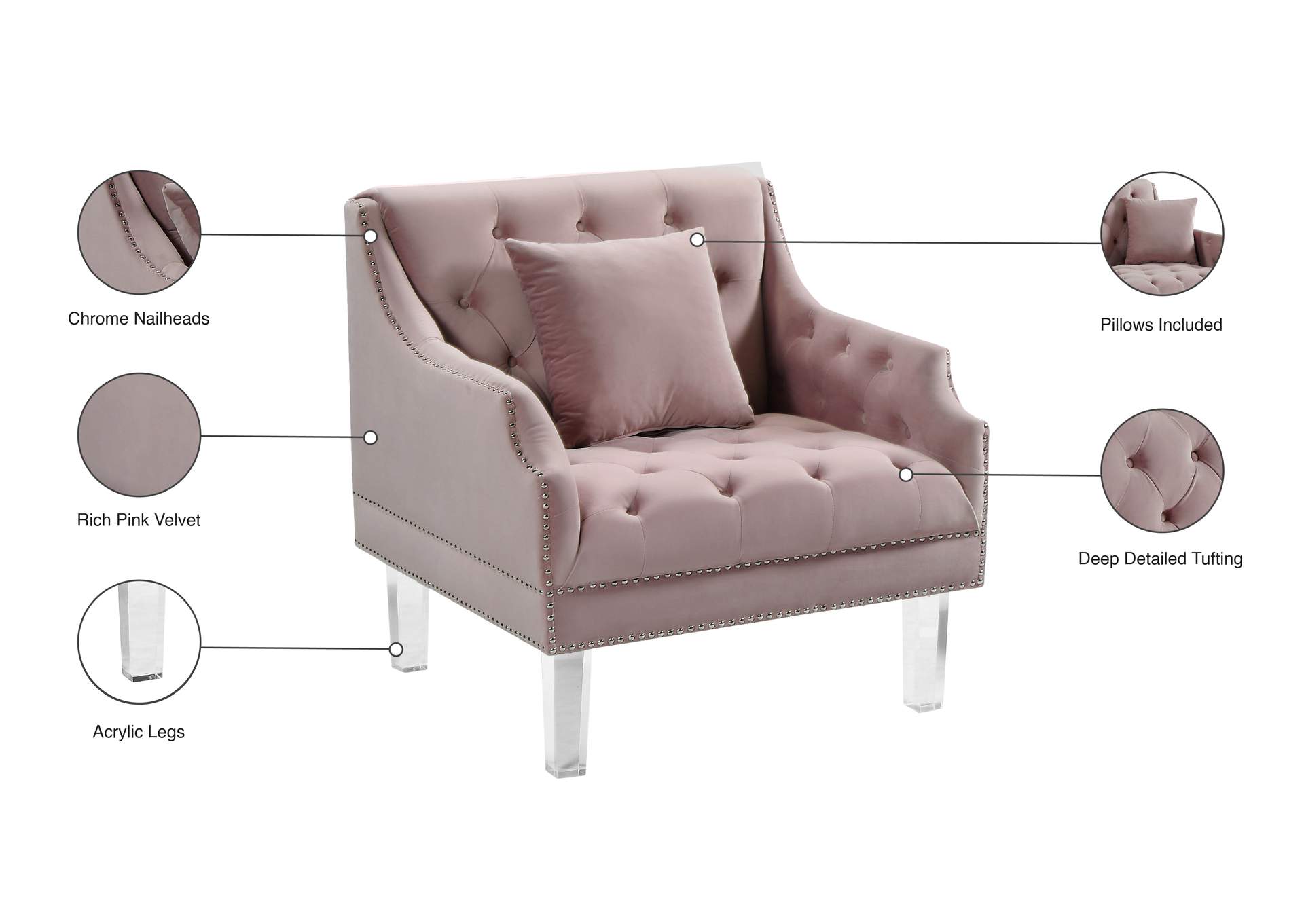 Roxy Pink Velvet Chair,Meridian Furniture