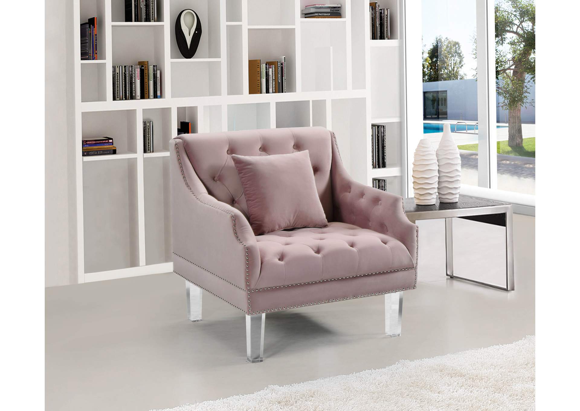 Roxy Pink Velvet Chair,Meridian Furniture