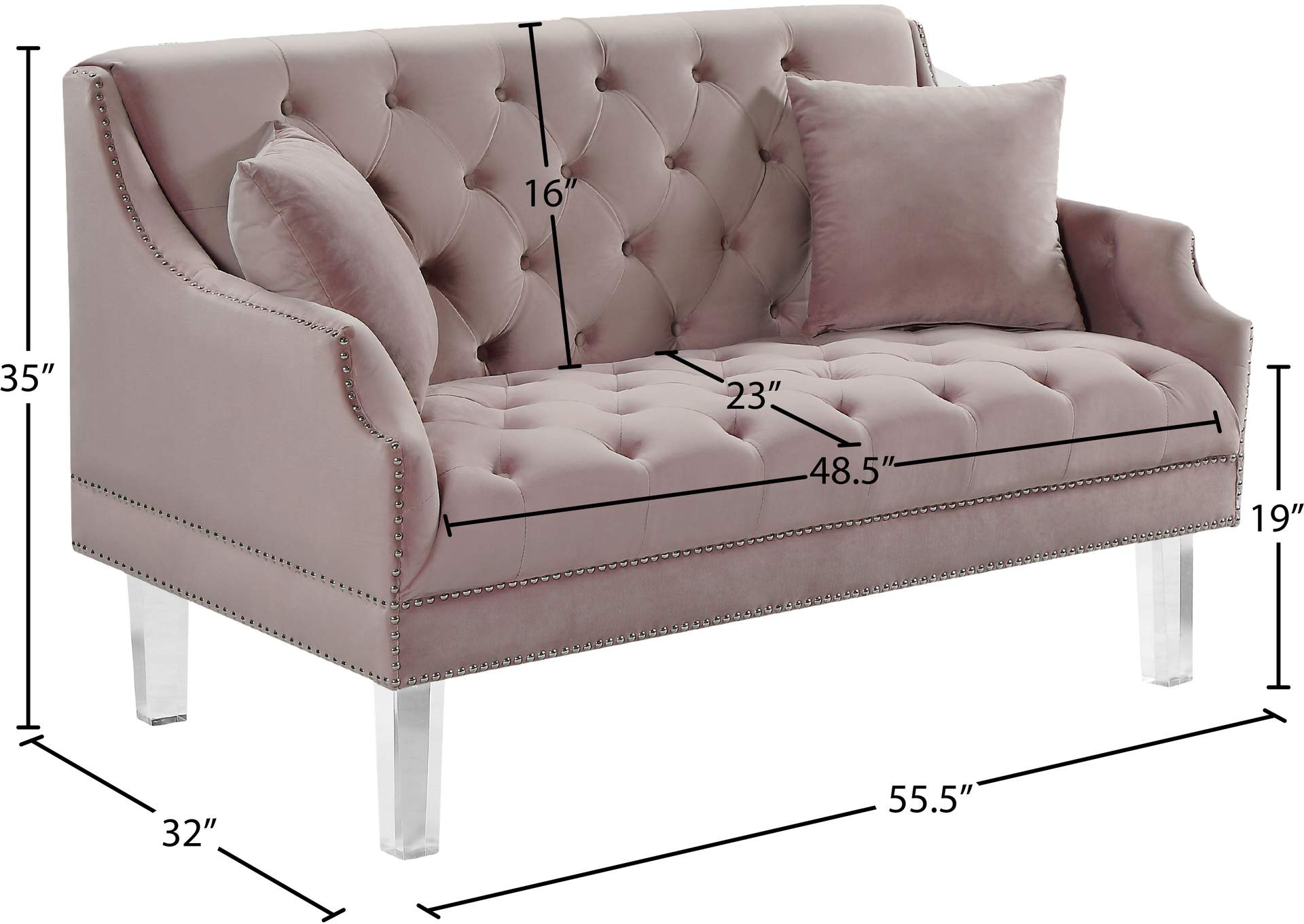 Roxy Pink Velvet Loveseat,Meridian Furniture