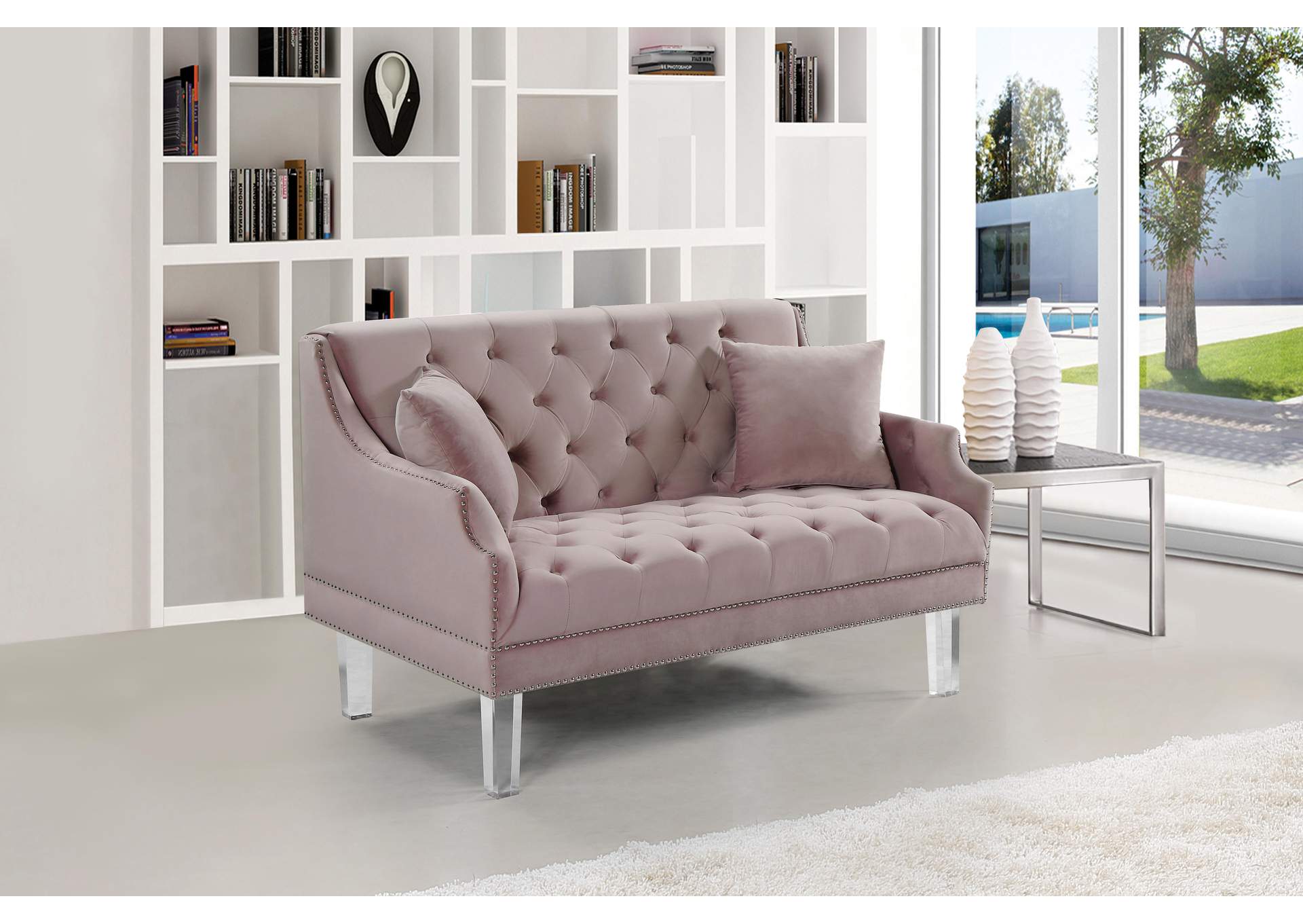 Roxy Pink Velvet Loveseat,Meridian Furniture