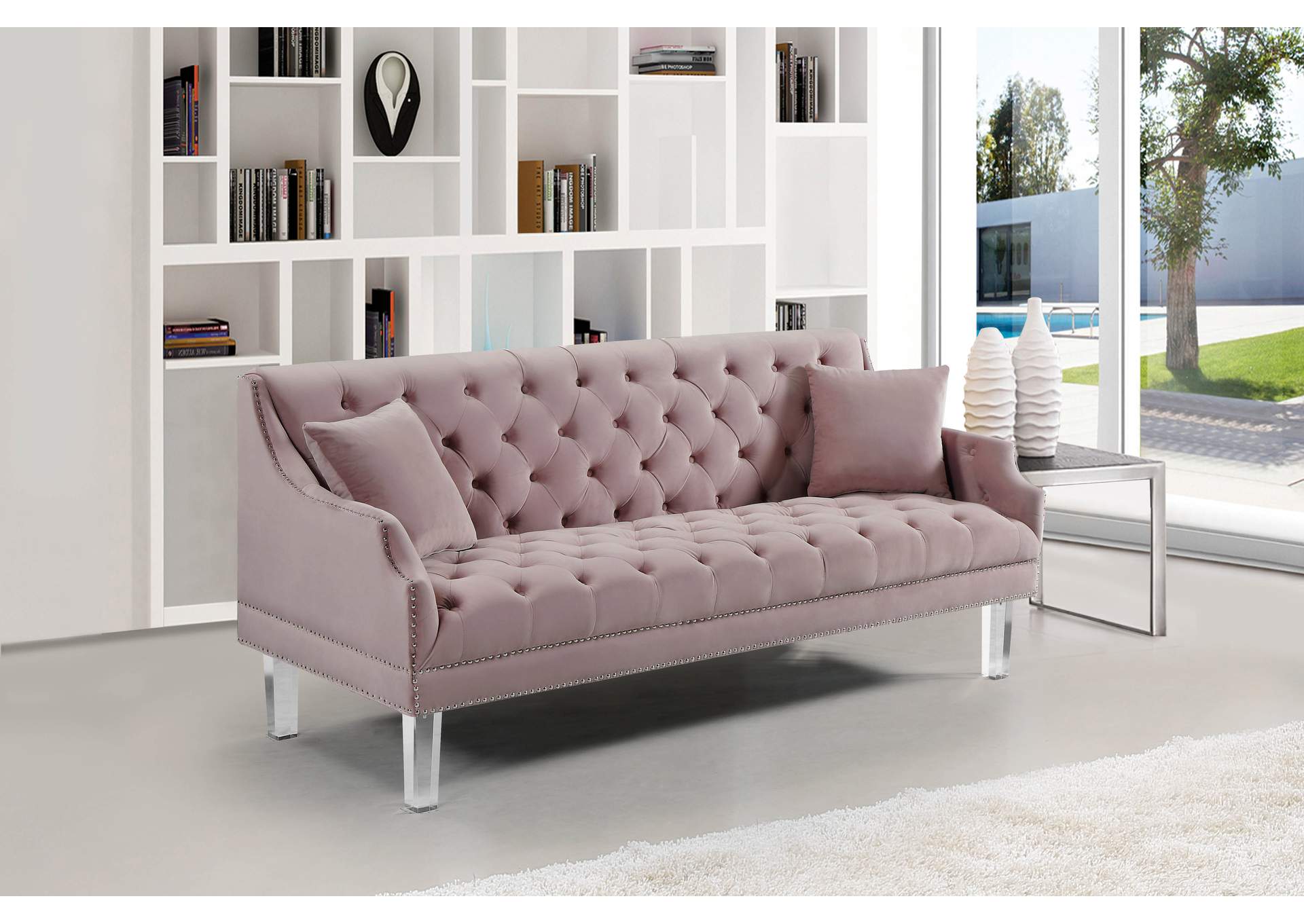 Roxy Pink Velvet Sofa,Meridian Furniture