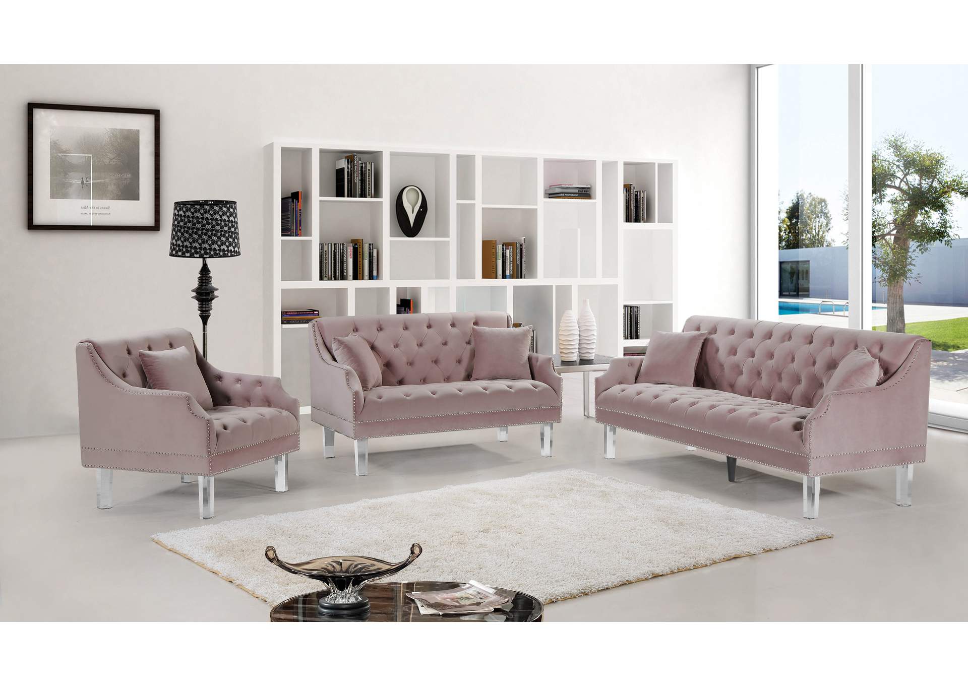 Roxy Pink Velvet Sofa and Loveseat,Meridian Furniture