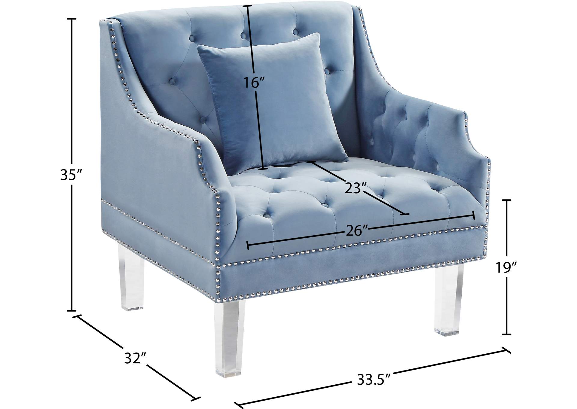 Roxy Sky Blue Velvet Chair,Meridian Furniture