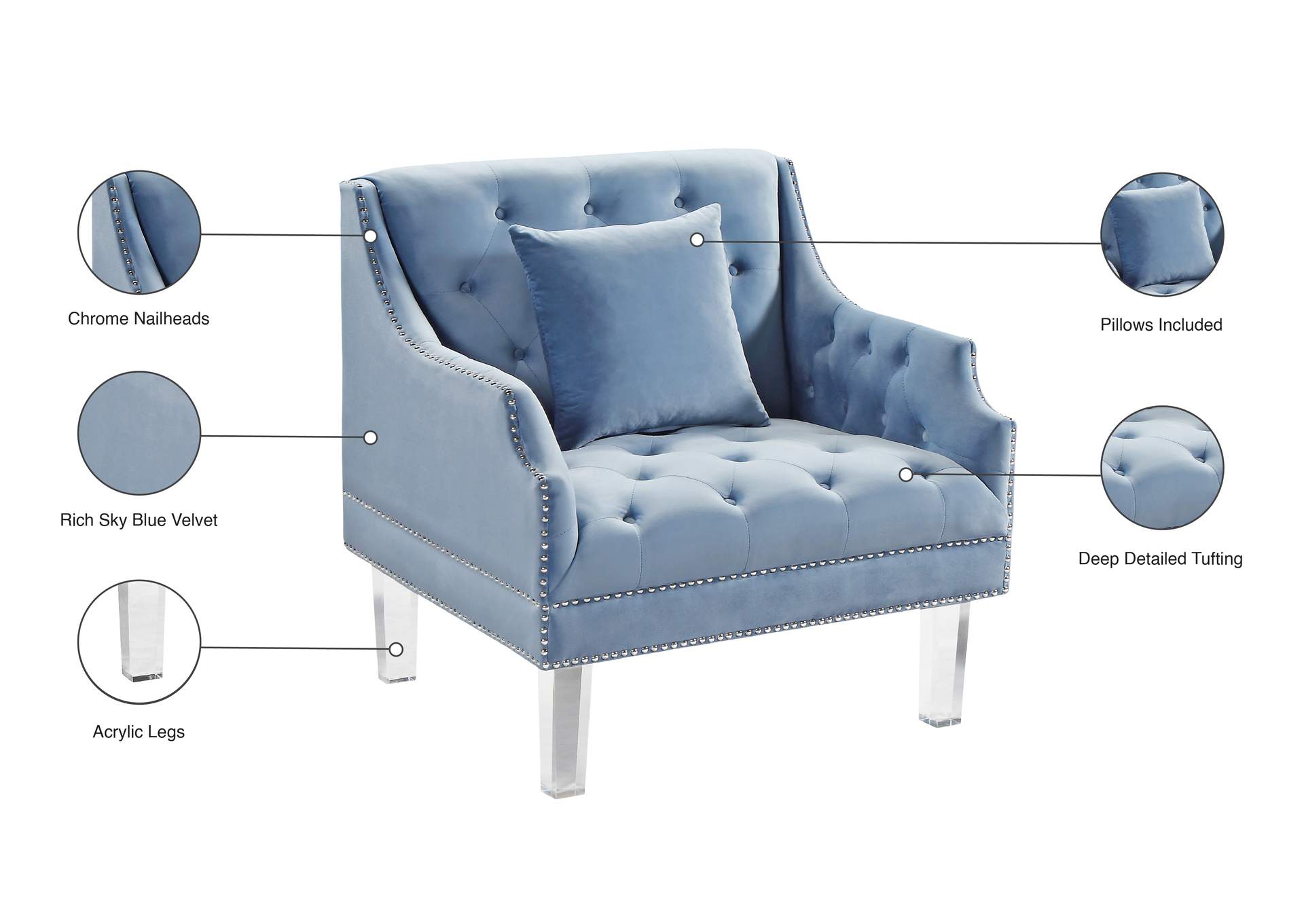 Roxy Sky Blue Velvet Chair,Meridian Furniture