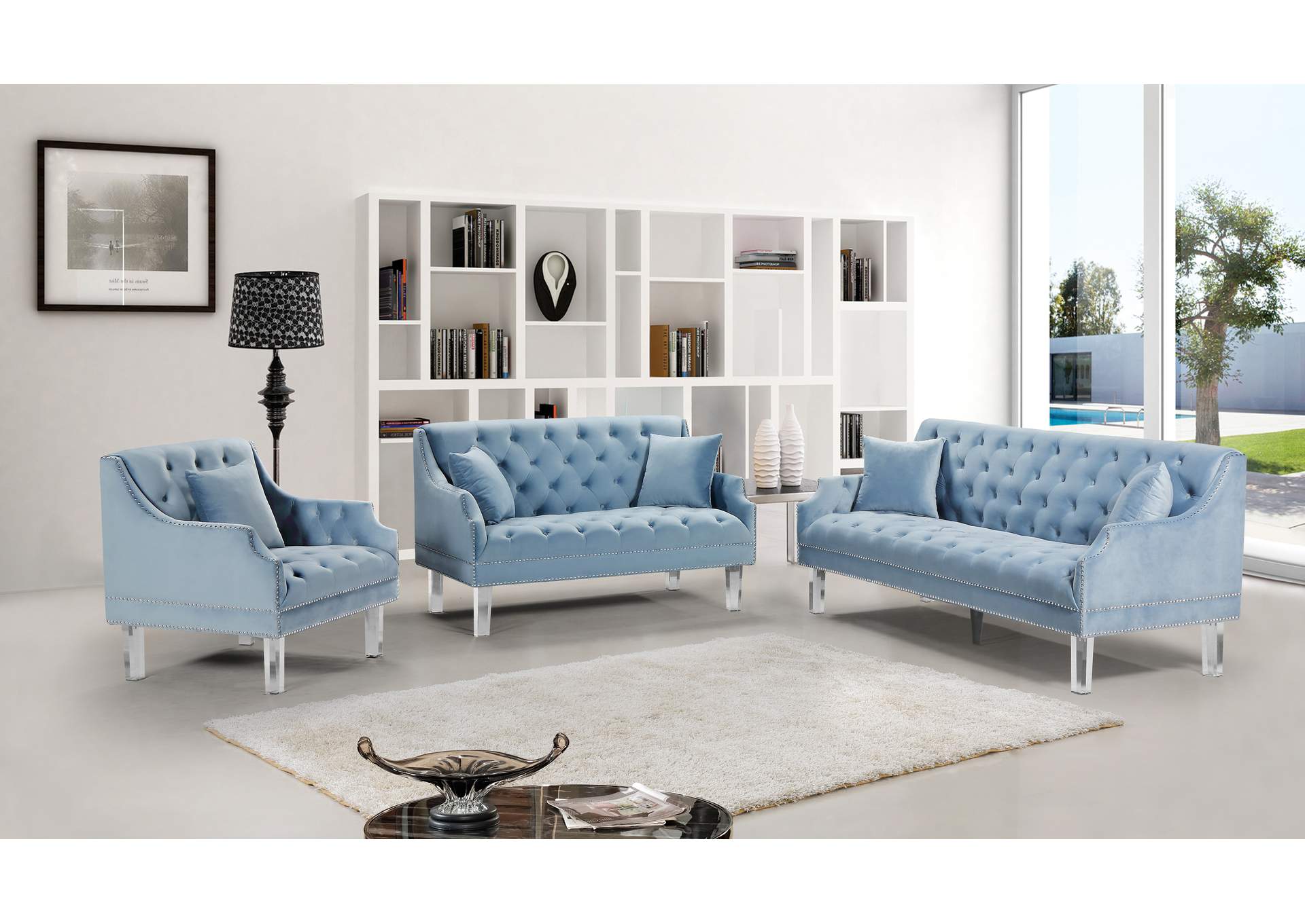 Roxy Sky Blue Velvet Chair,Meridian Furniture