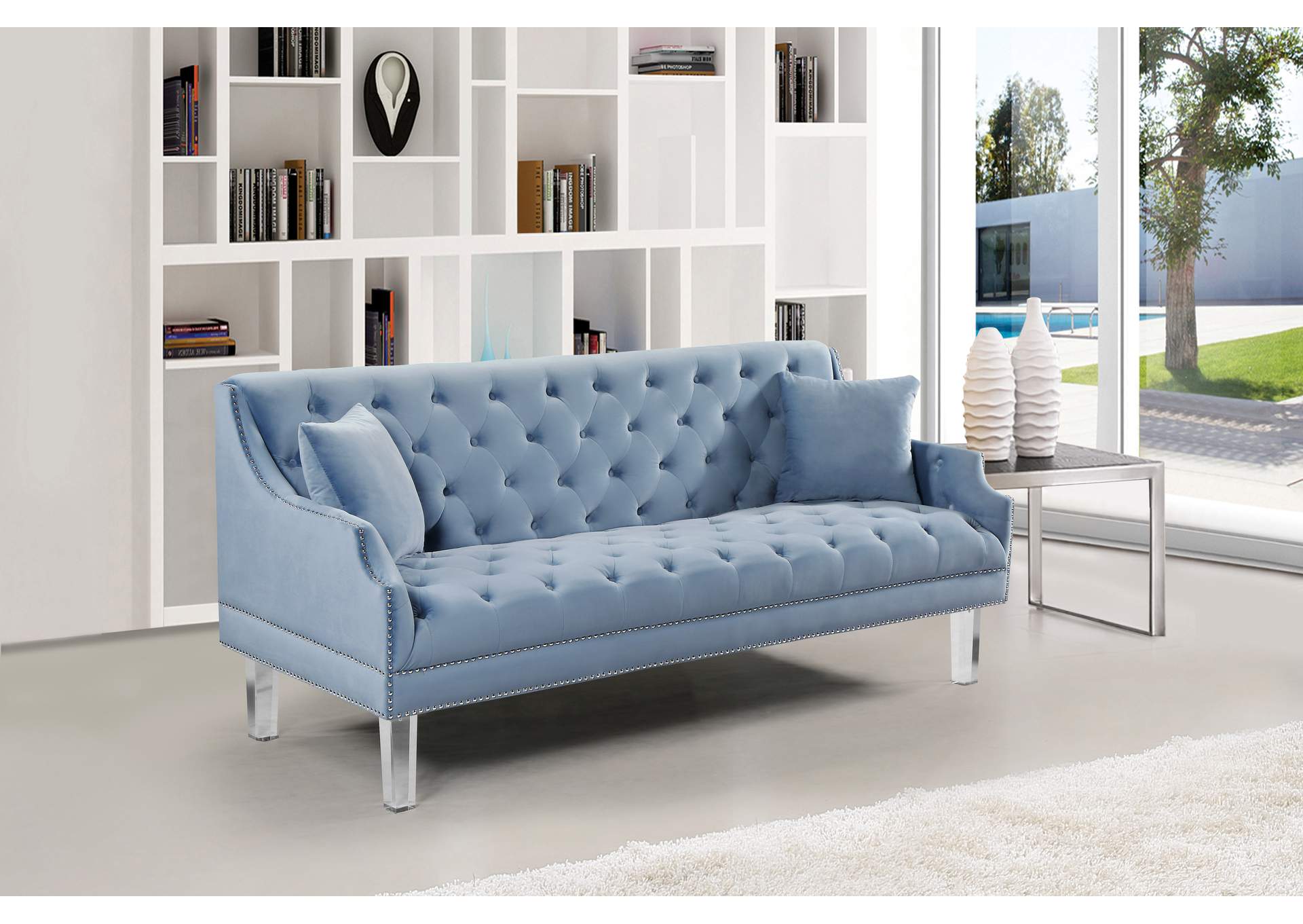 Roxy Sky Blue Velvet Sofa,Meridian Furniture