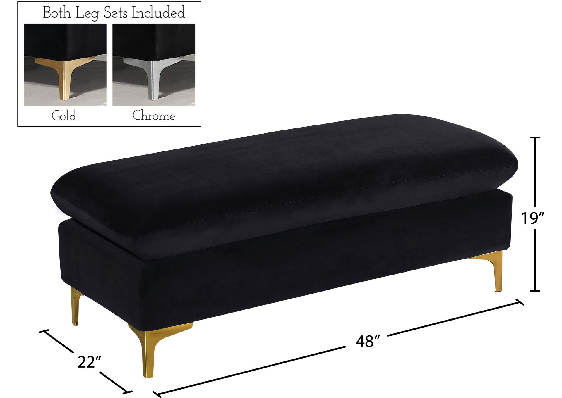 Naomi Black Velvet Ottoman,Meridian Furniture