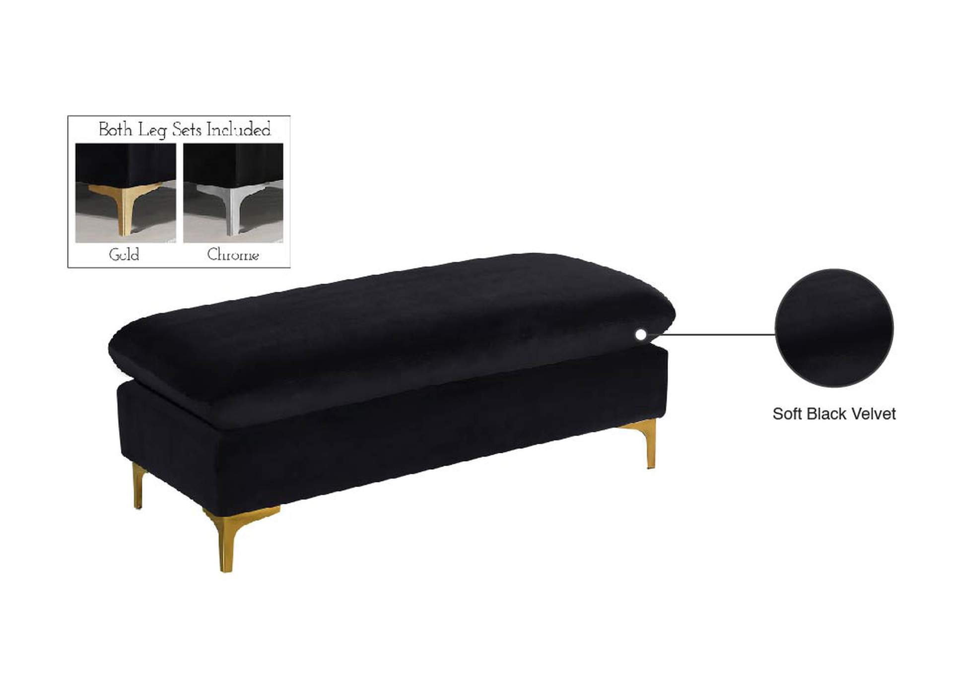 Naomi Black Velvet Ottoman,Meridian Furniture