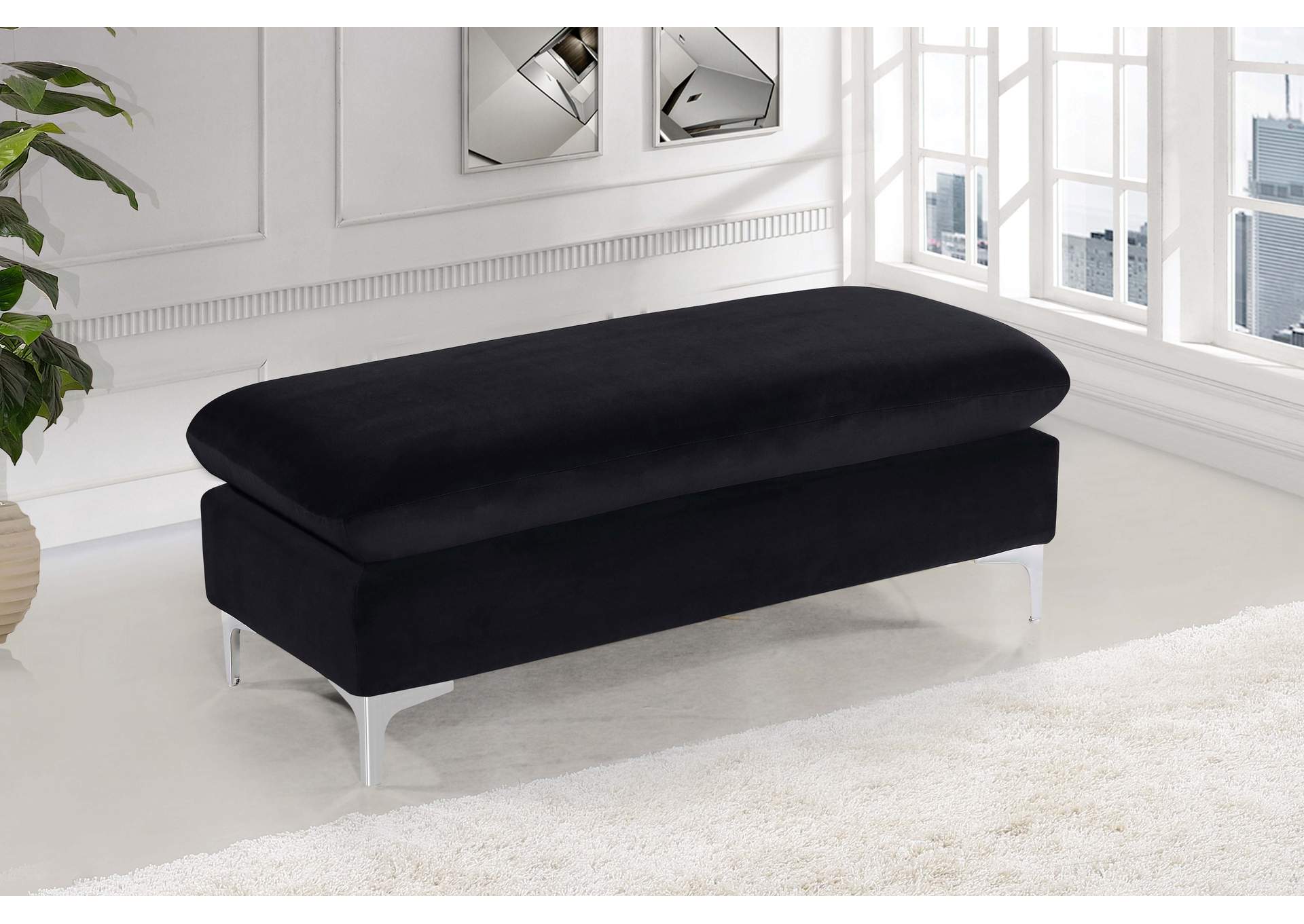 Naomi Black Velvet Ottoman,Meridian Furniture