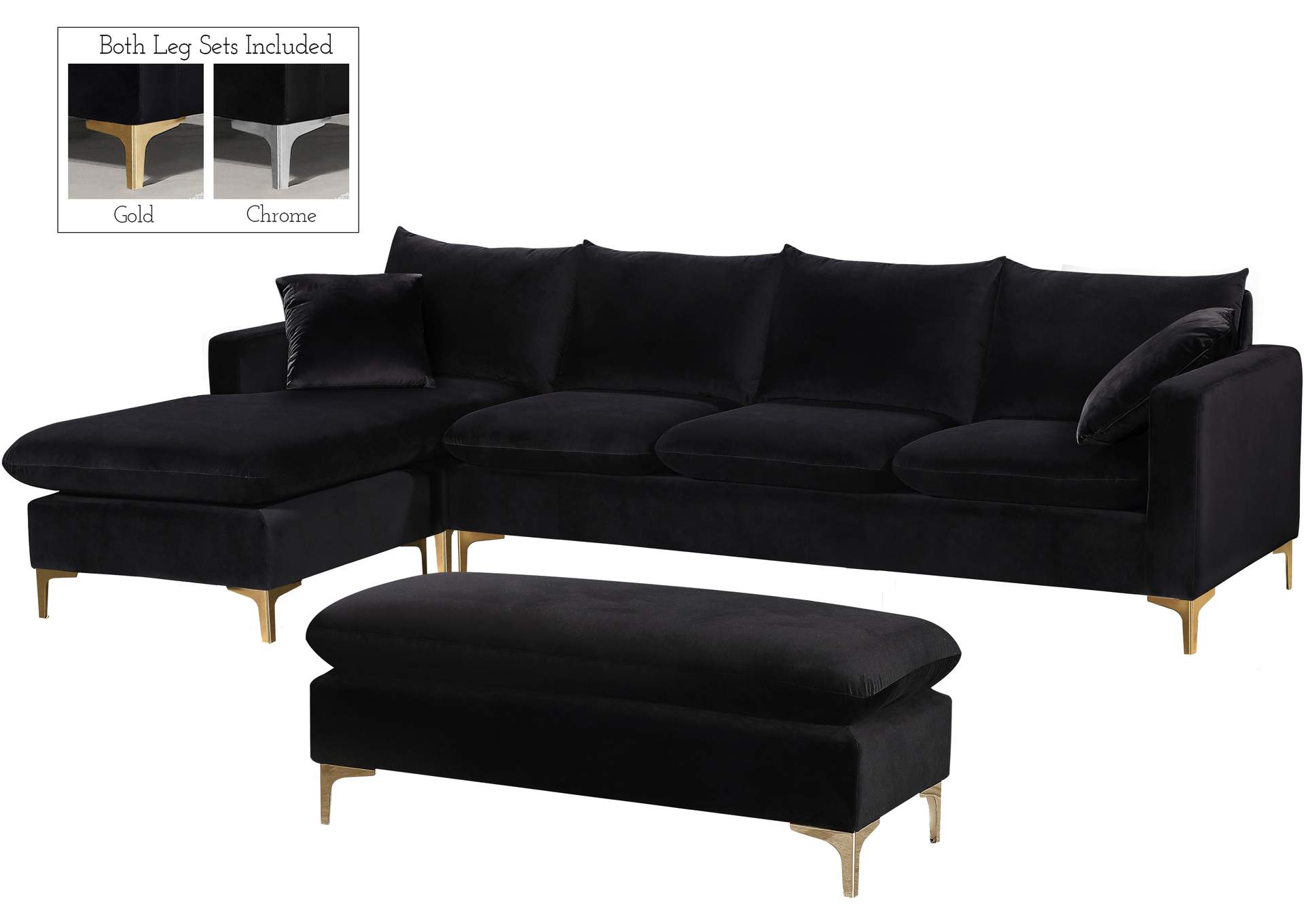 Naomi Black Velvet 2 Piece Reversible Sectional,Meridian Furniture