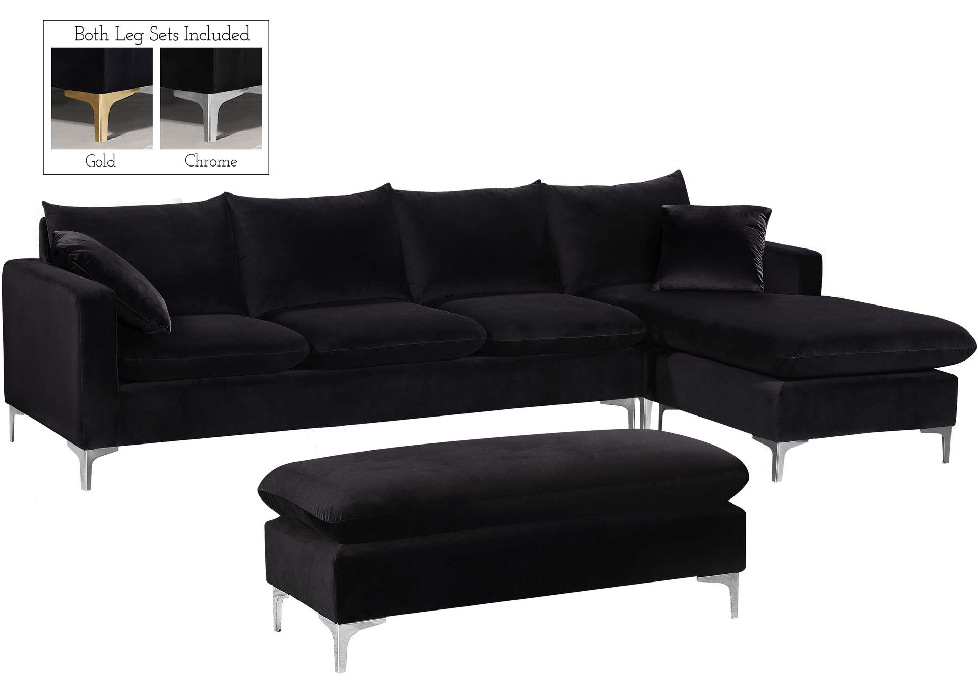 Naomi Black Velvet 2 Piece Reversible Sectional,Meridian Furniture