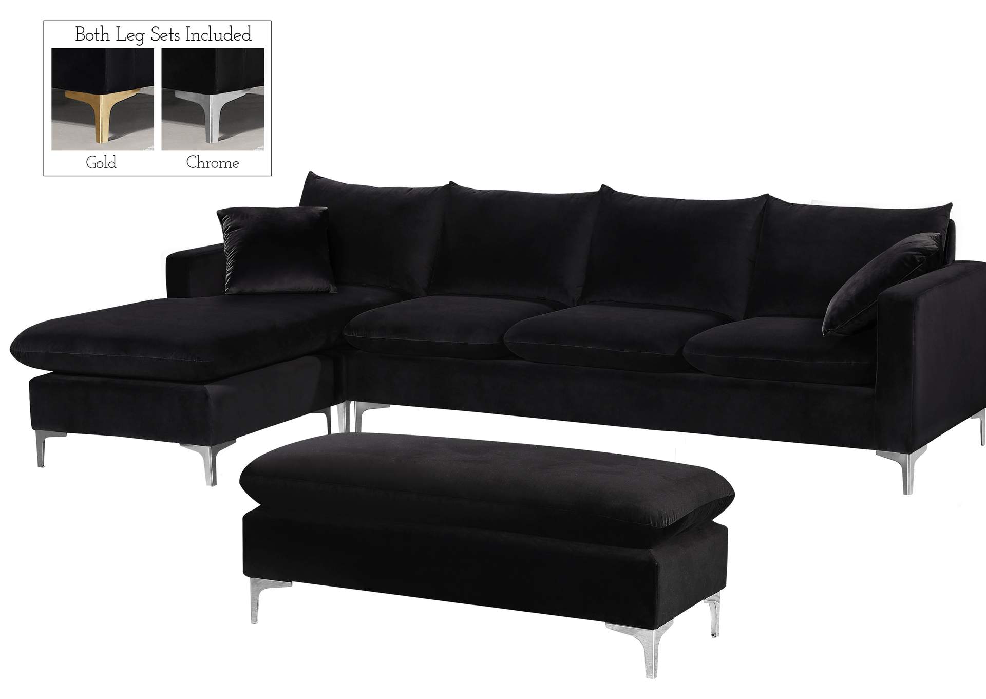 Naomi Black Velvet 2 Piece Reversible Sectional,Meridian Furniture