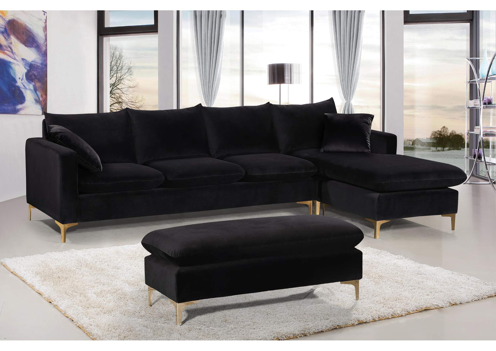 Naomi Black Velvet 2 Piece Reversible Sectional,Meridian Furniture