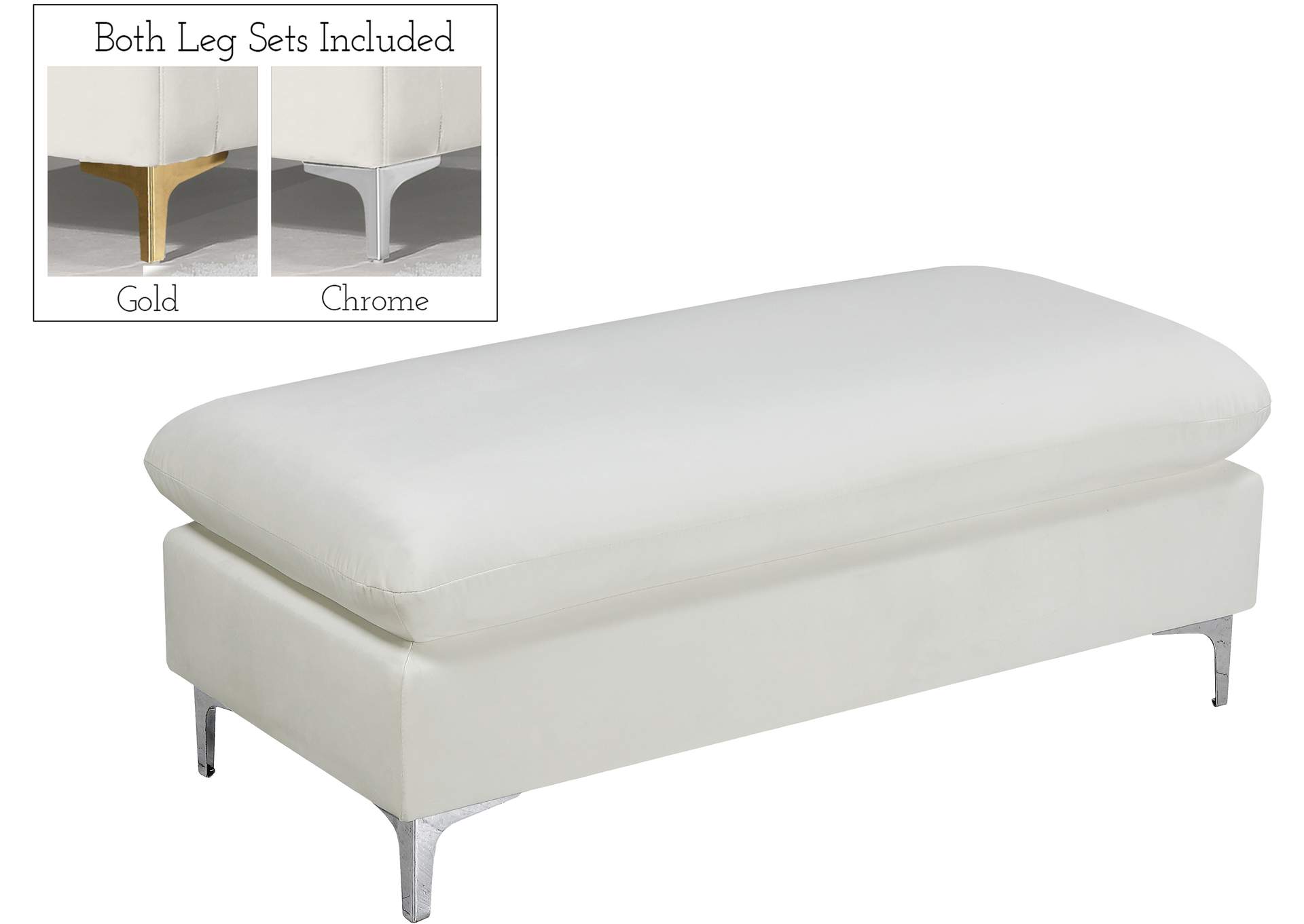 Naomi Cream Velvet Ottoman,Meridian Furniture