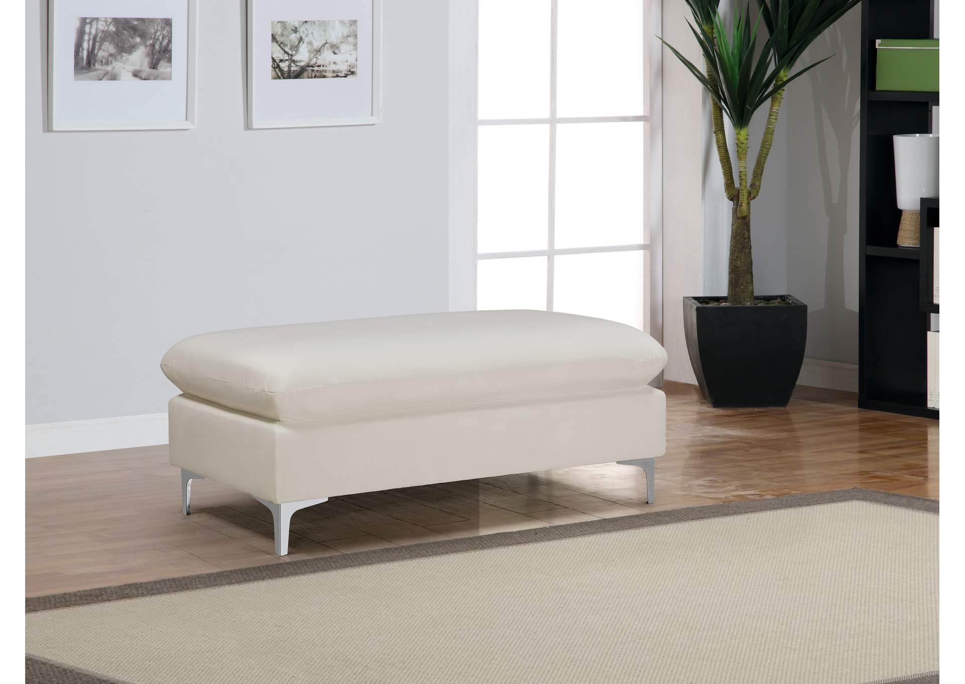 Naomi Cream Velvet Ottoman,Meridian Furniture