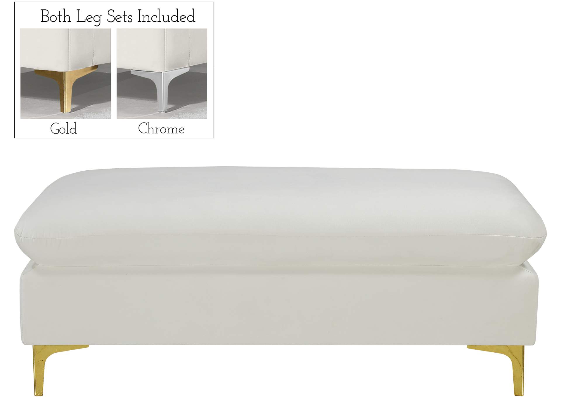 Naomi Cream Velvet Ottoman,Meridian Furniture