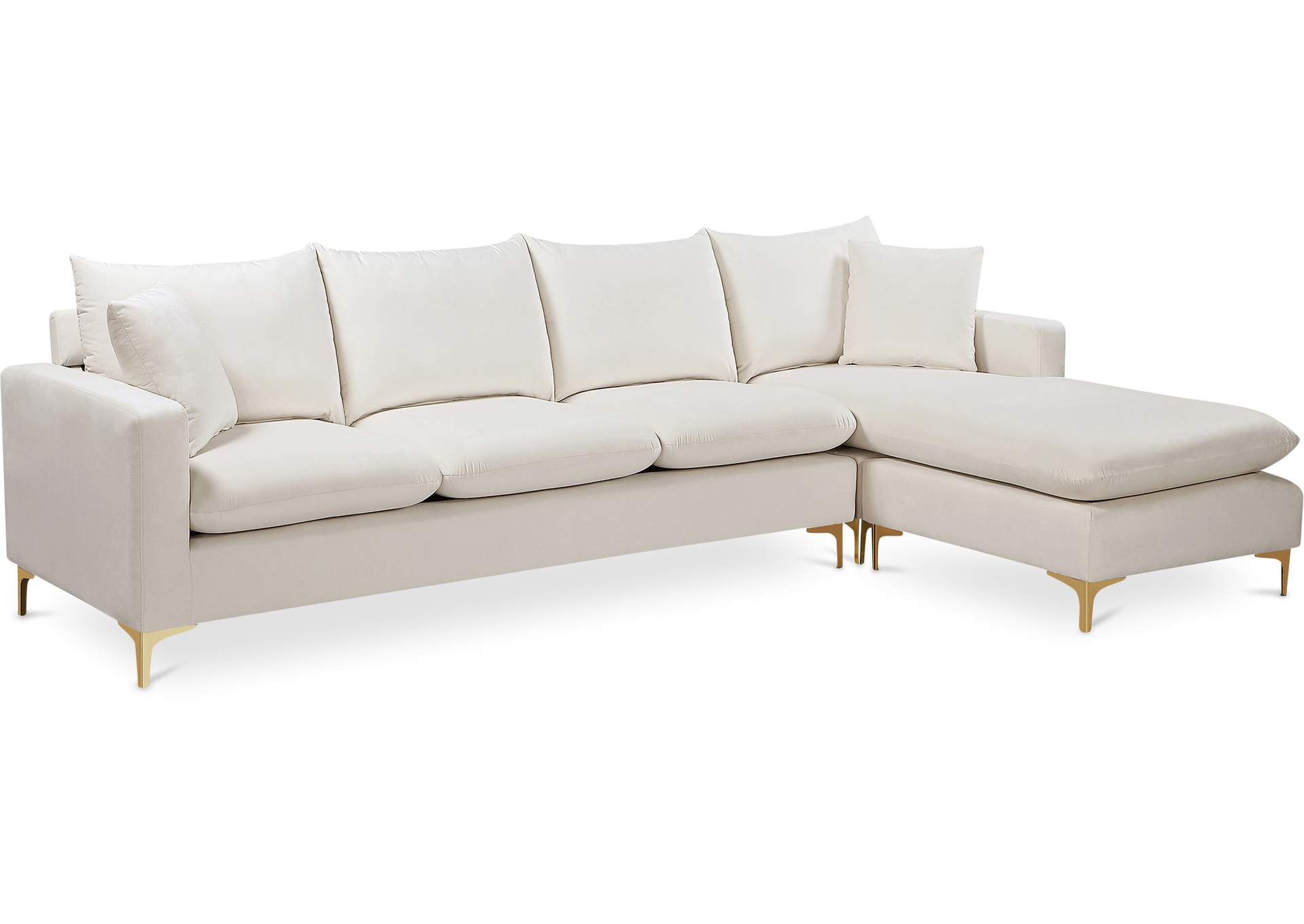 Naomi Cream Velvet 2 Piece Reversible Sectional,Meridian Furniture