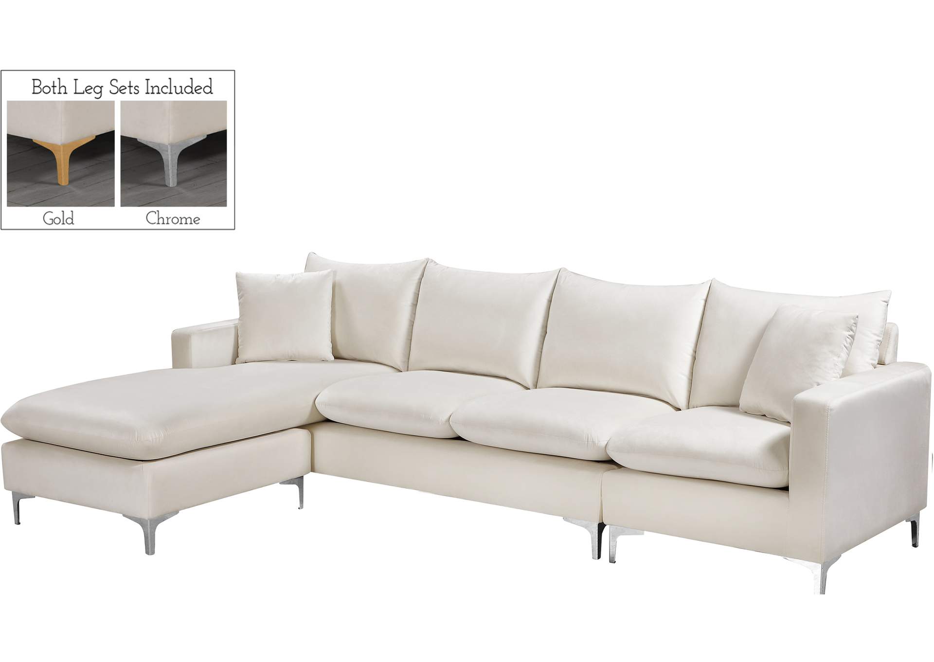 Naomi Cream Velvet 2 Piece Reversible Sectional,Meridian Furniture