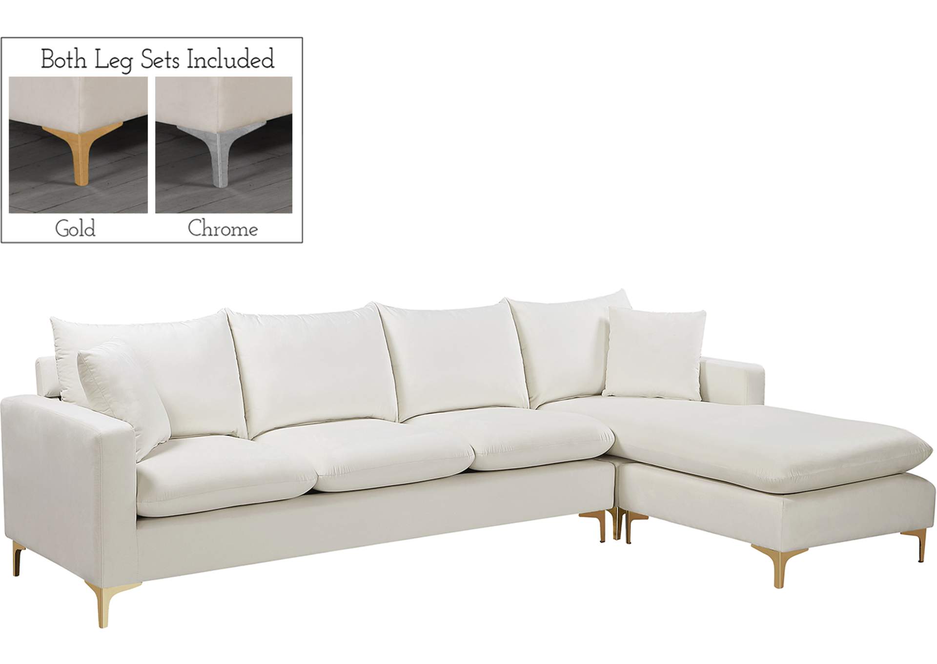 Naomi Cream Velvet 2 Piece Reversible Sectional,Meridian Furniture