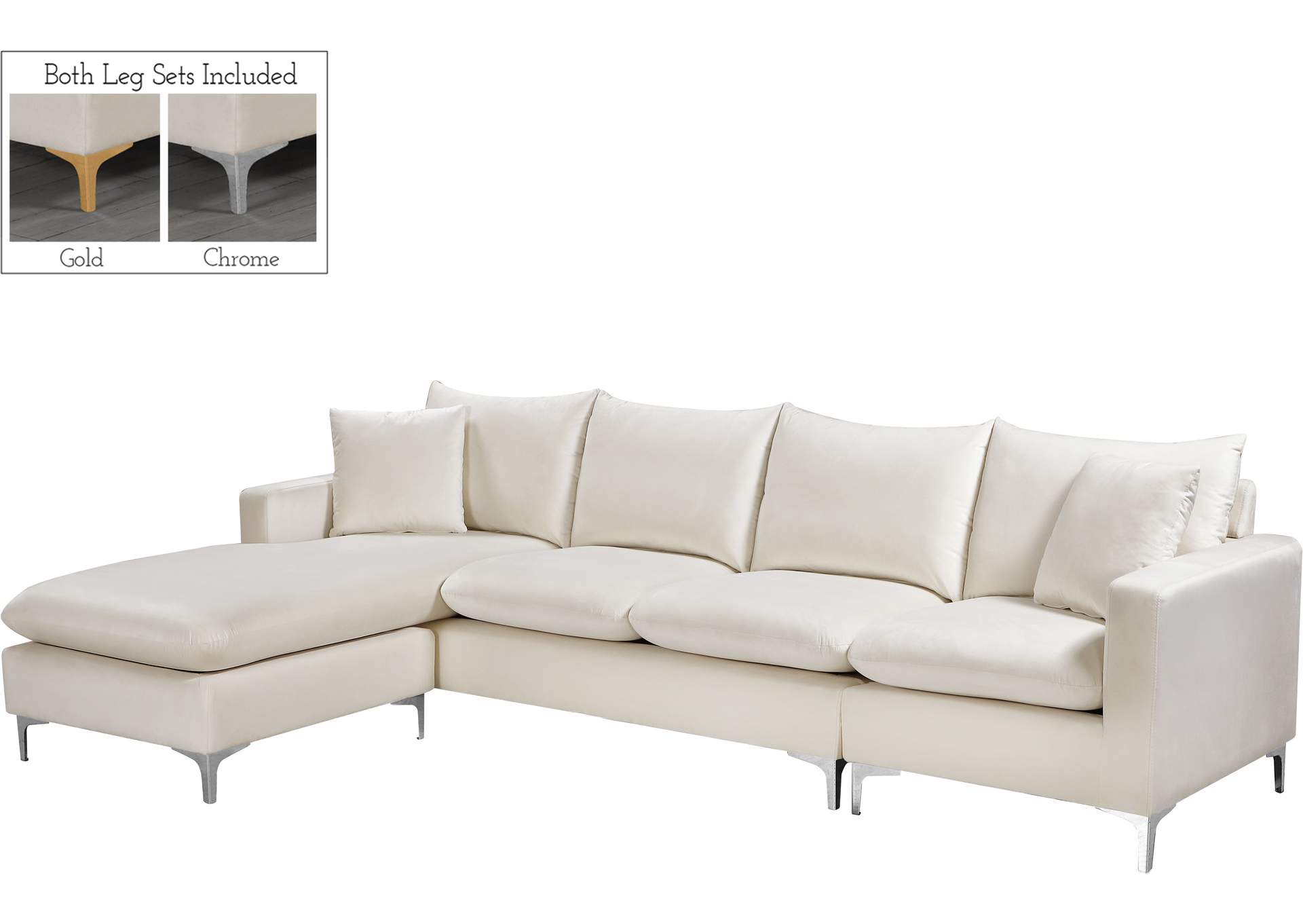 Naomi Cream Velvet 2 Piece Reversible Sectional,Meridian Furniture