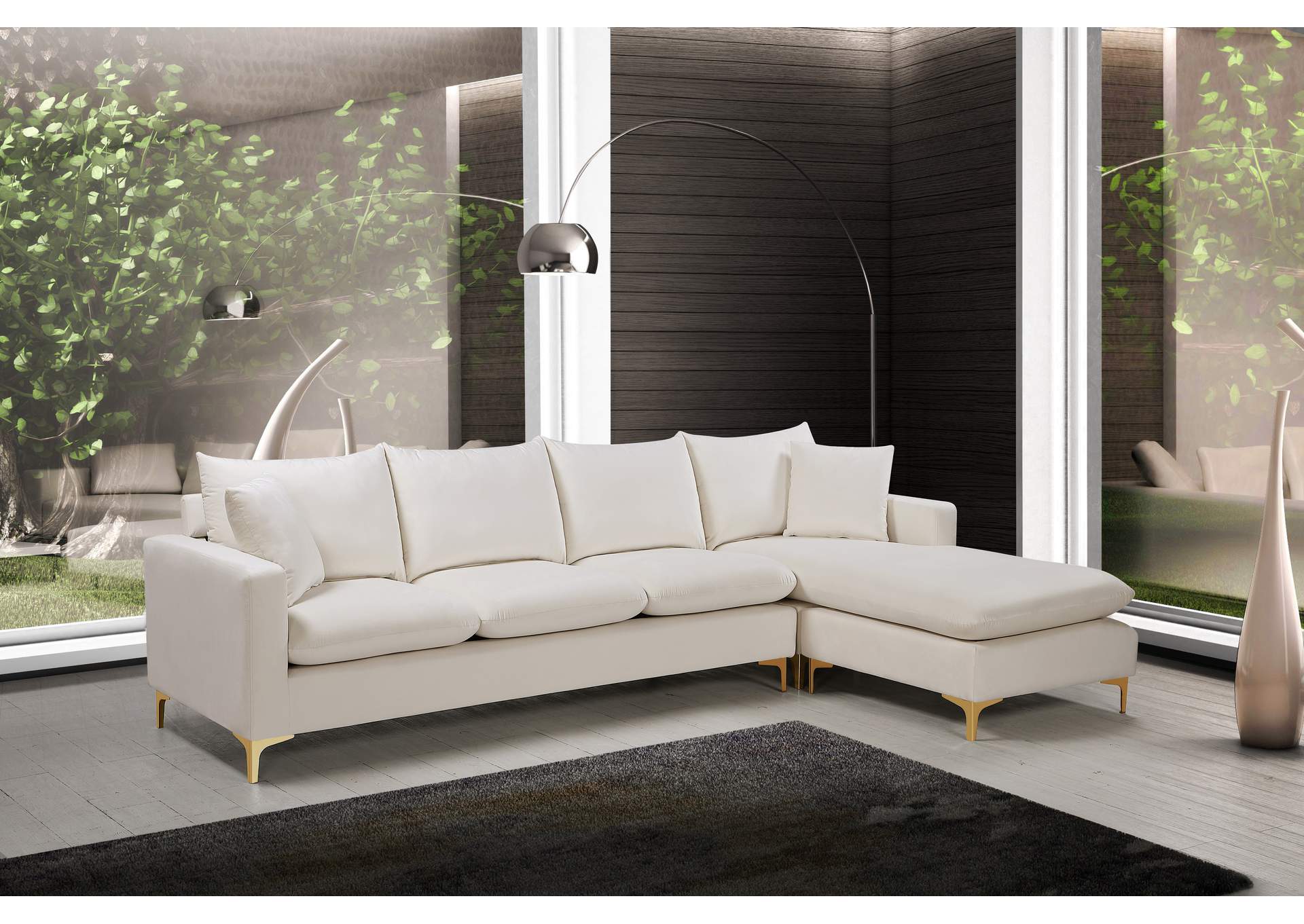 Naomi Cream Velvet 2 Piece Reversible Sectional,Meridian Furniture