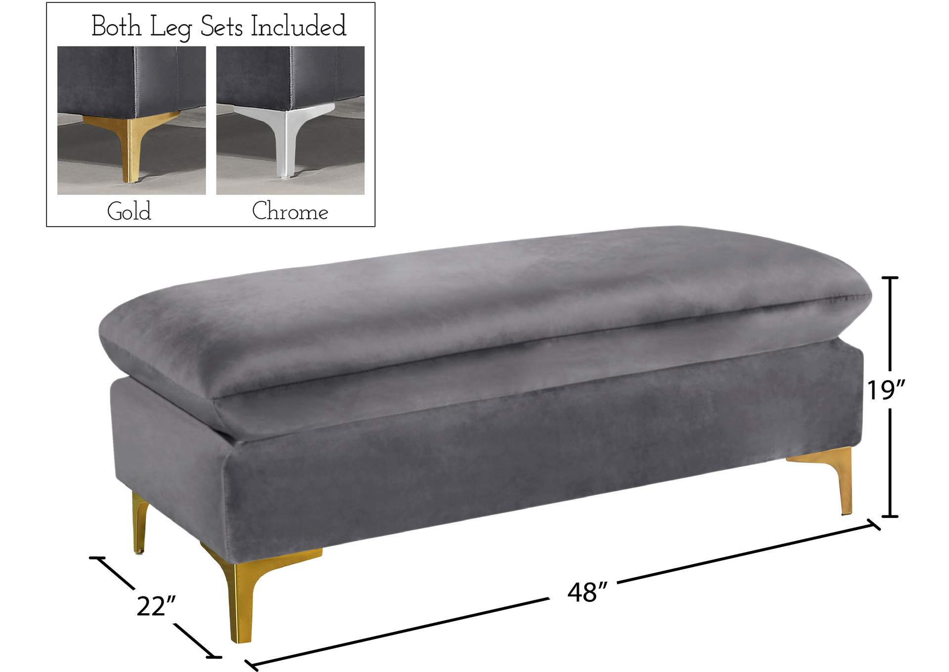 Naomi Grey Velvet Ottoman,Meridian Furniture