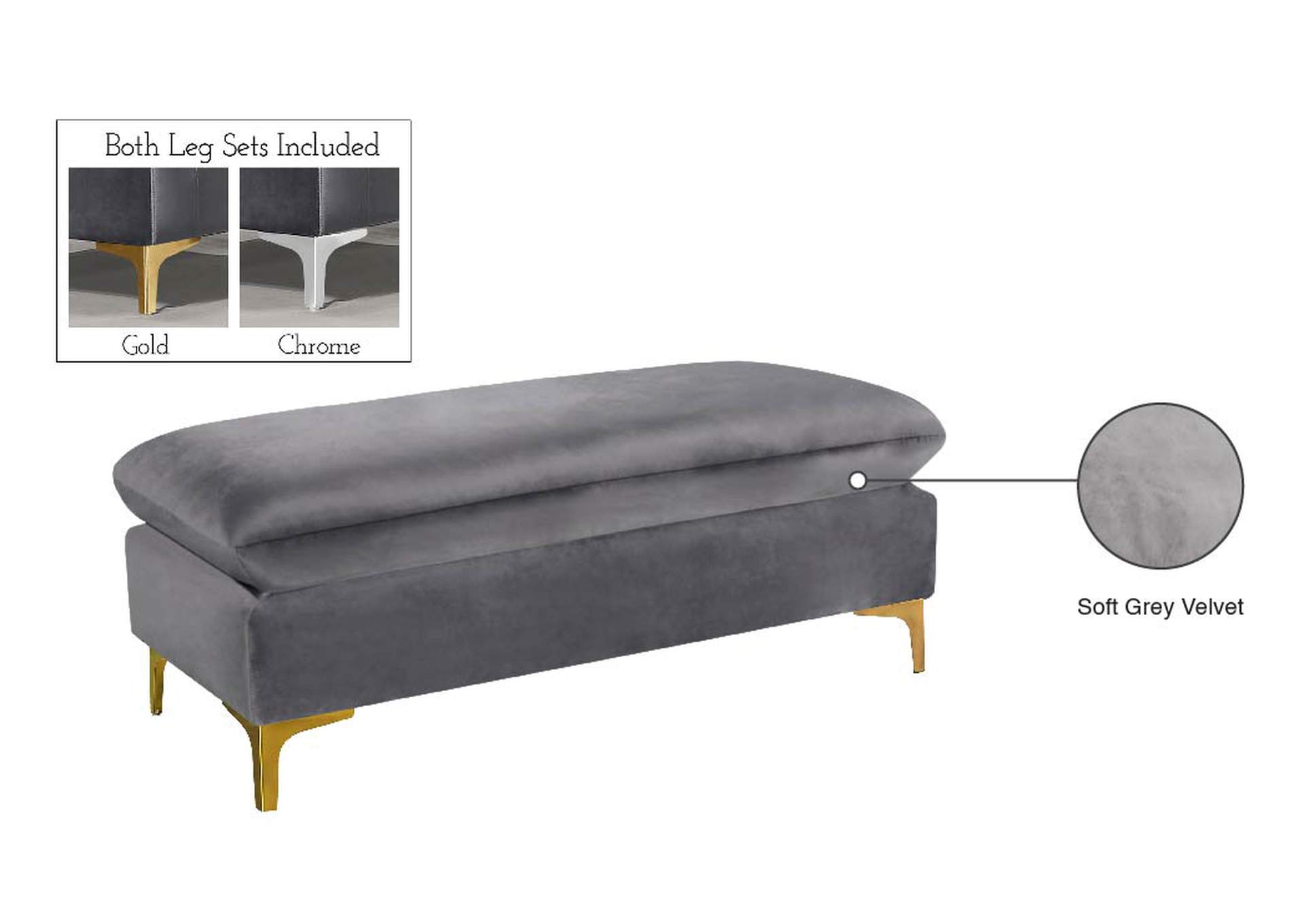 Naomi Grey Velvet Ottoman,Meridian Furniture