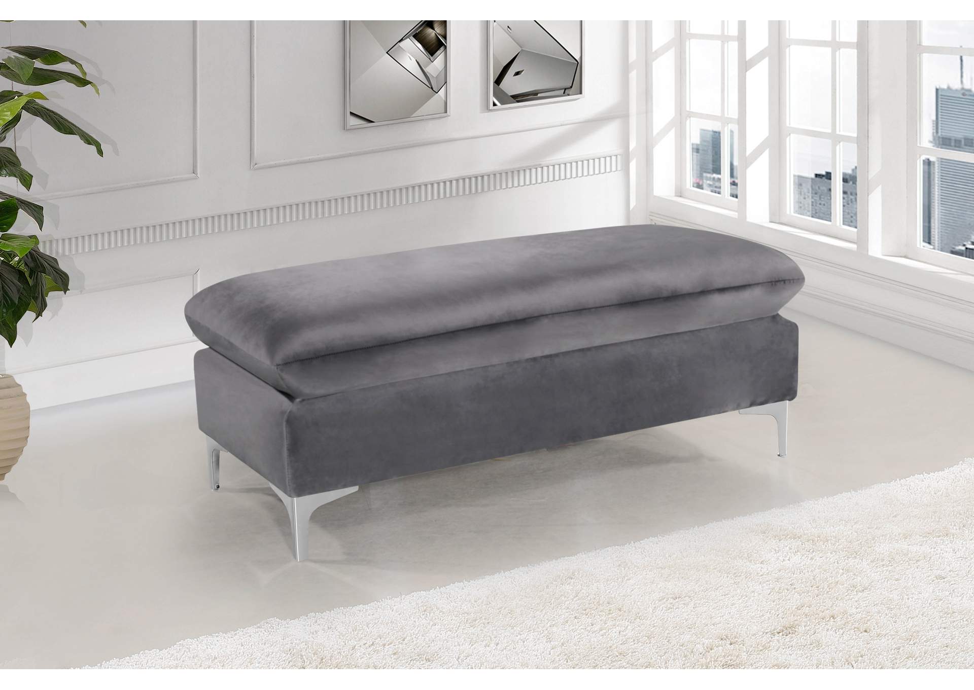 Naomi Grey Velvet Ottoman,Meridian Furniture