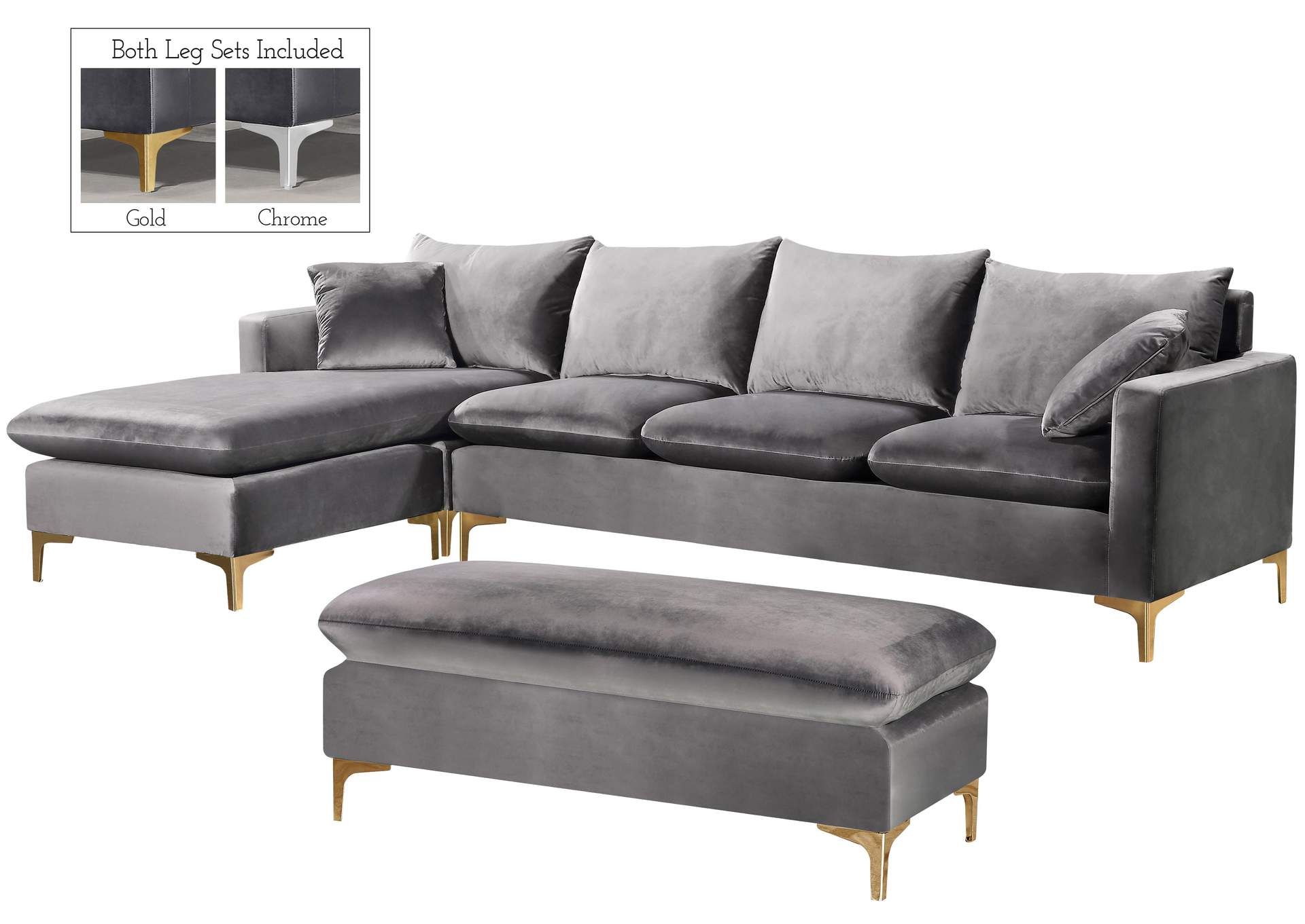 Naomi Grey Velvet 2 Piece Reversible Sectional,Meridian Furniture