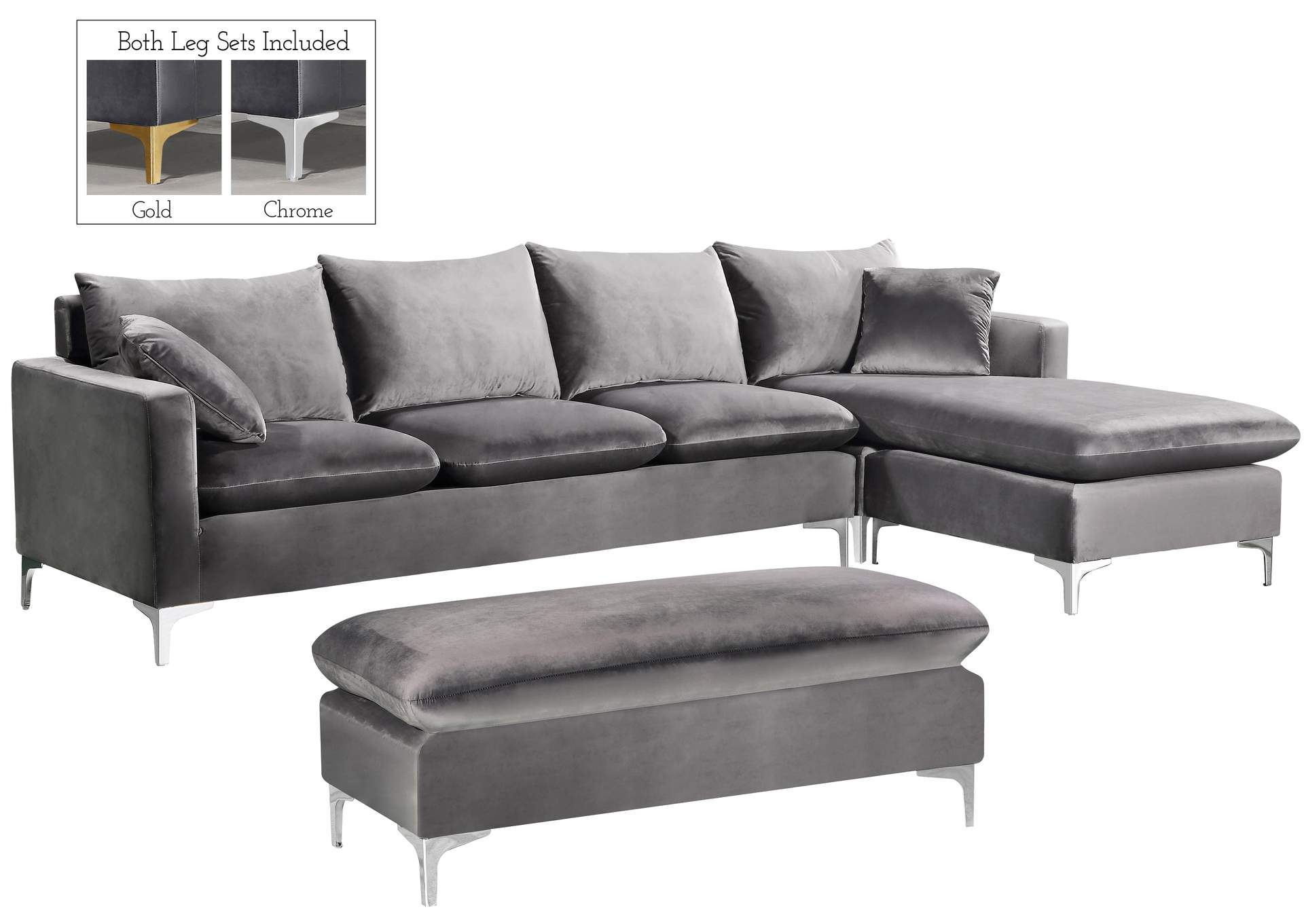 Naomi Grey Velvet 2 Piece Reversible Sectional,Meridian Furniture