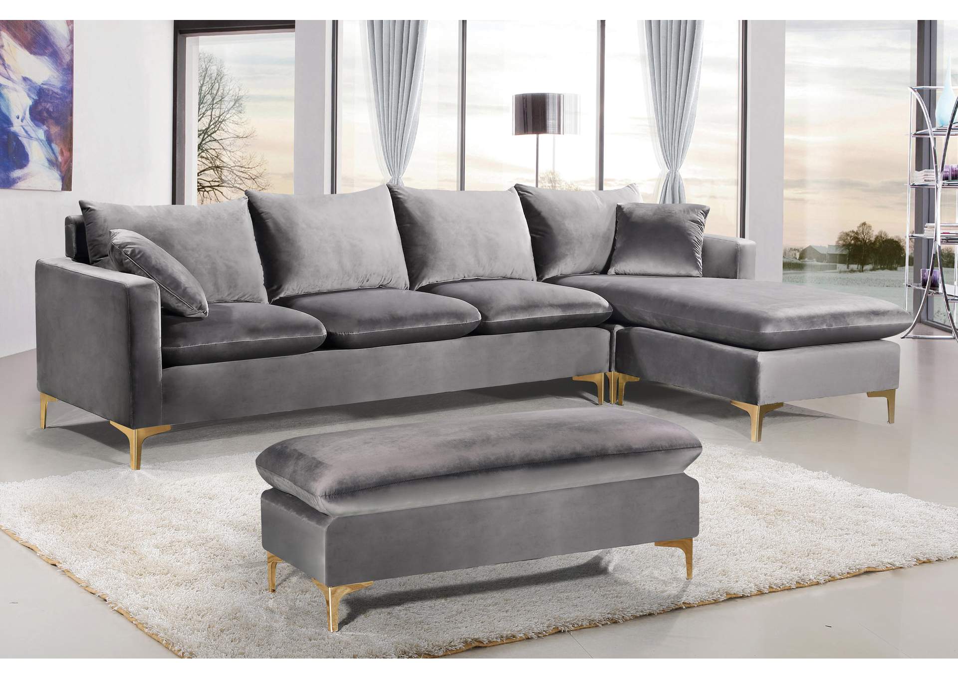 Naomi Grey Velvet 2 Piece Reversible Sectional,Meridian Furniture