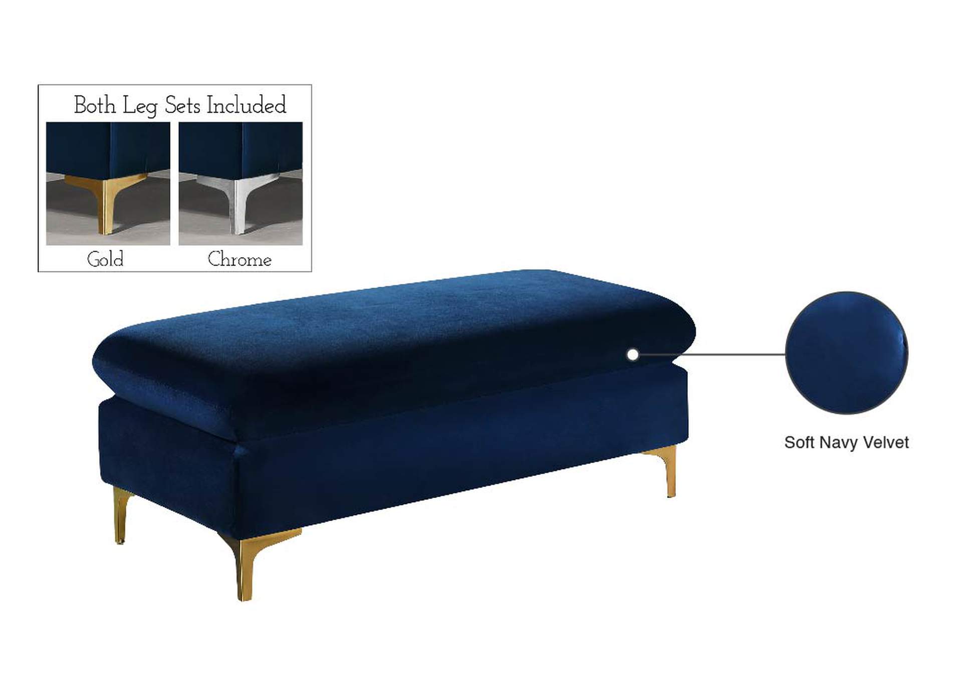 Naomi Navy Velvet Ottoman,Meridian Furniture