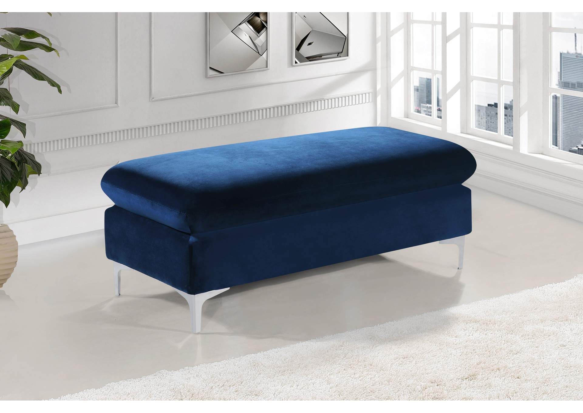 Naomi Navy Velvet Ottoman,Meridian Furniture