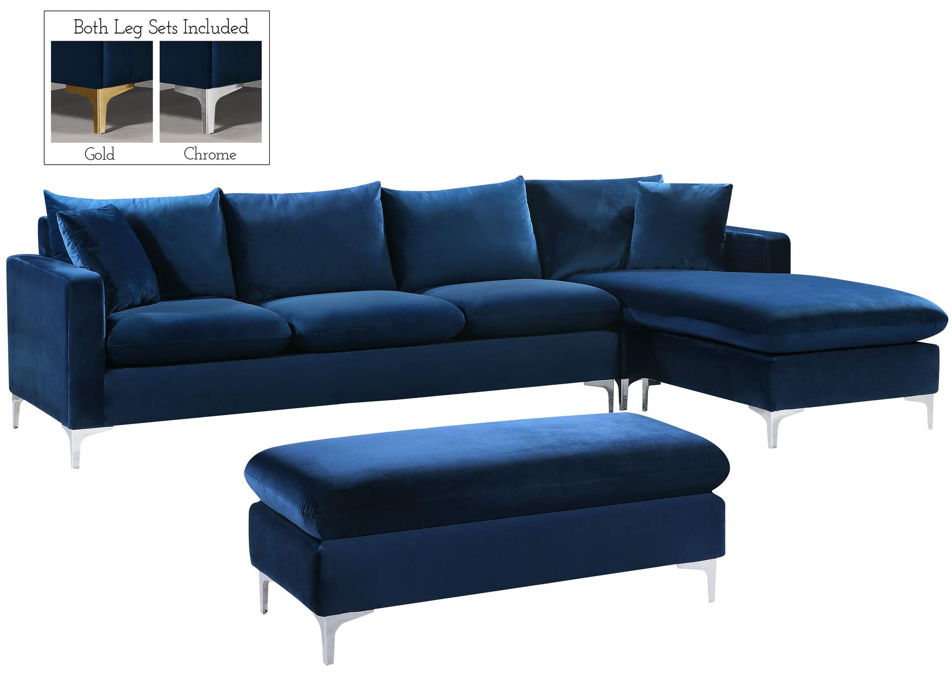 Naomi Navy Velvet 2 Piece Reversible Sectional,Meridian Furniture