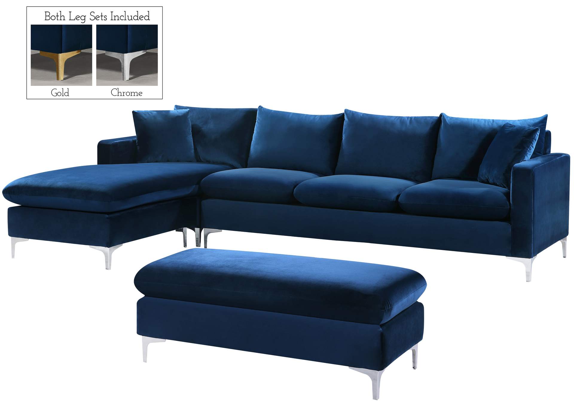 Naomi Navy Velvet 2 Piece Reversible Sectional,Meridian Furniture