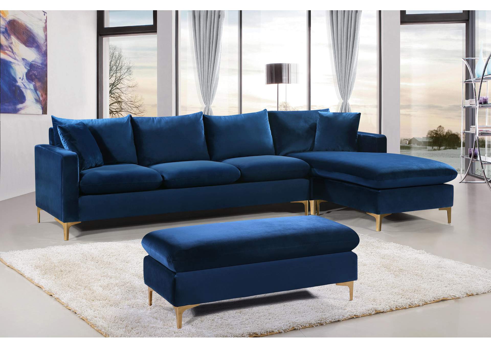 Naomi Navy Velvet 2 Piece Reversible Sectional,Meridian Furniture