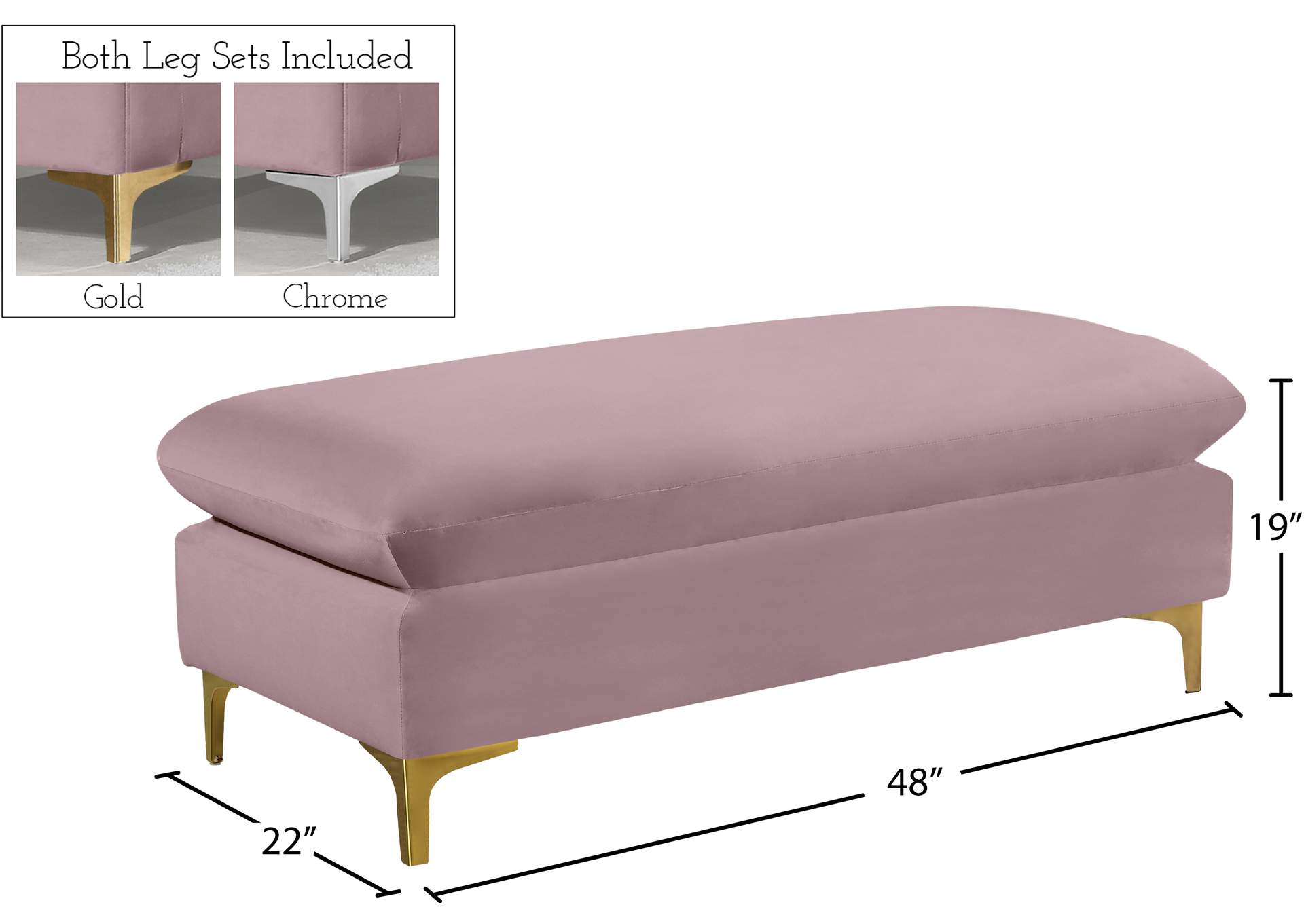 Naomi Pink Velvet Ottoman,Meridian Furniture