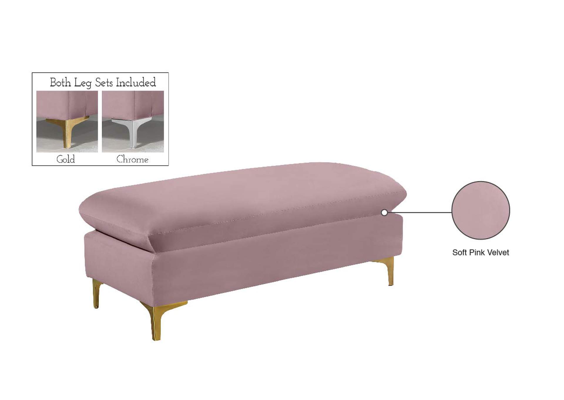 Naomi Pink Velvet Ottoman,Meridian Furniture