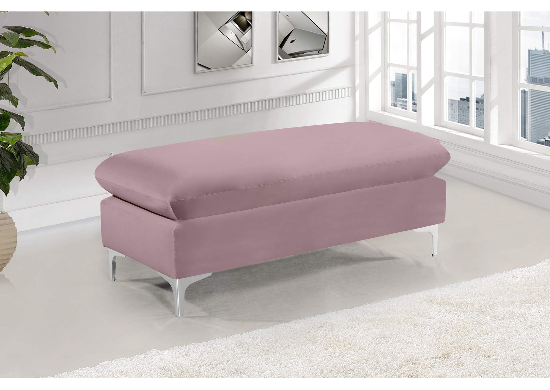 Naomi Pink Velvet Ottoman,Meridian Furniture