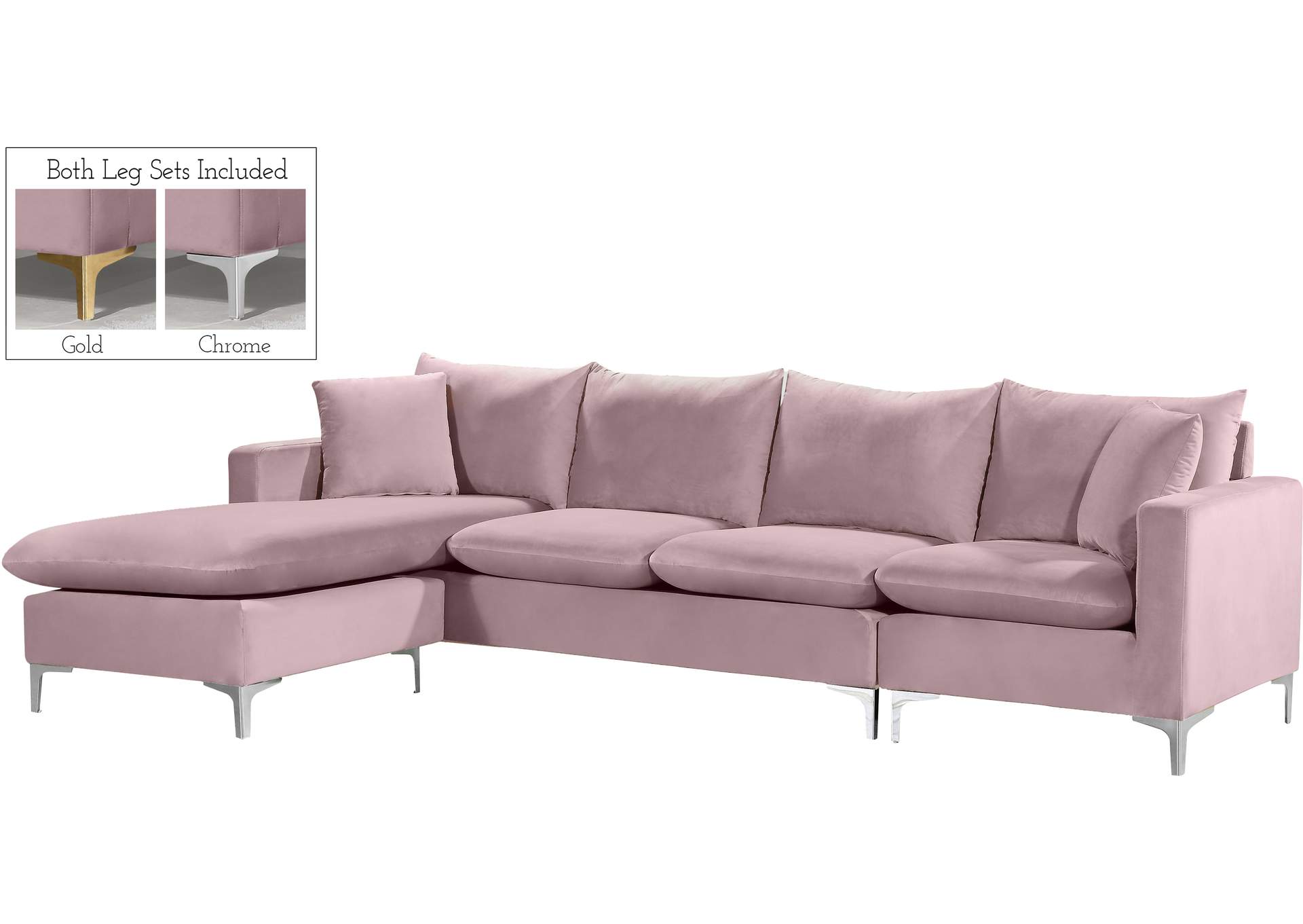 Naomi Pink Velvet 2 Piece Reversible Sectional,Meridian Furniture