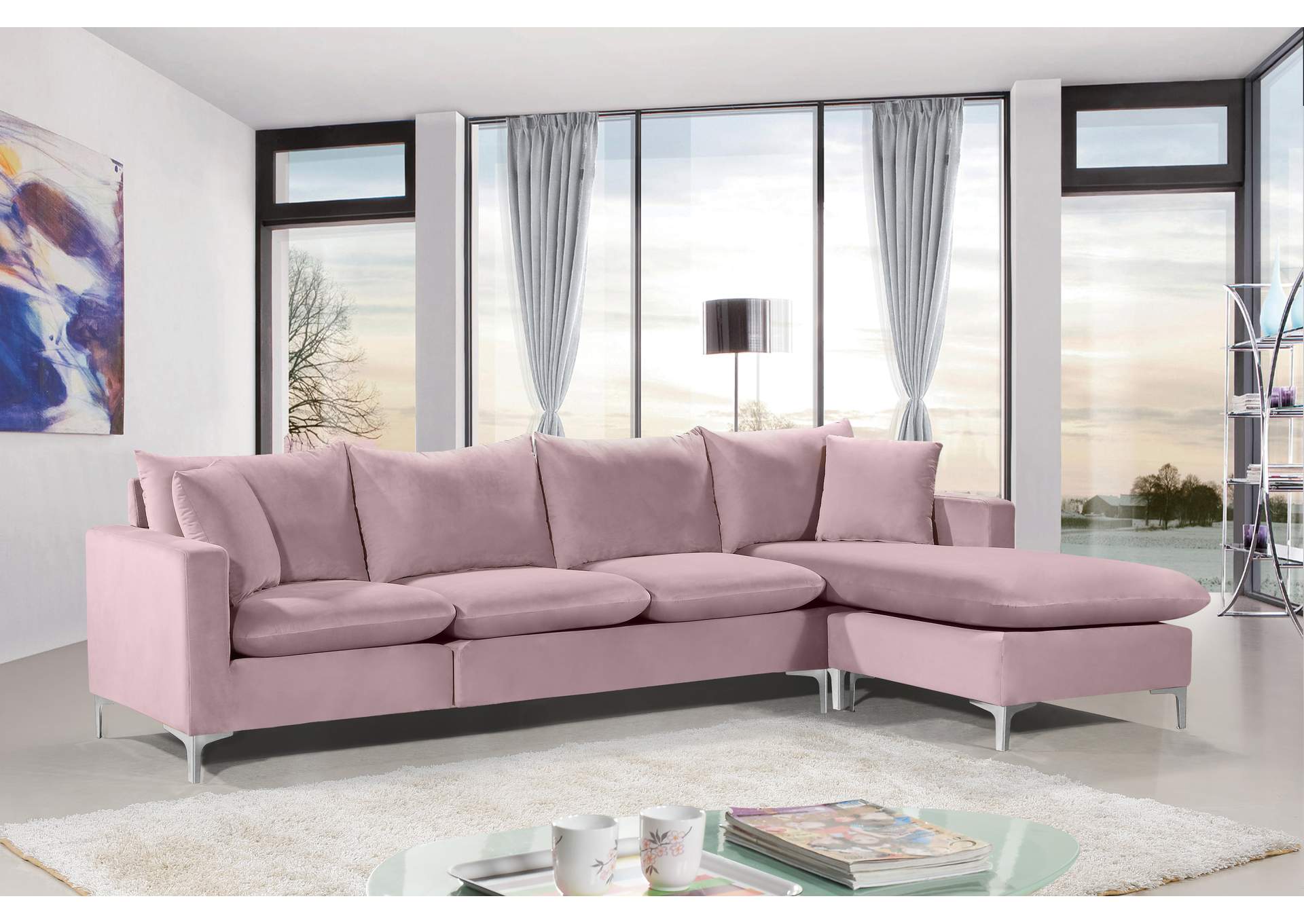 Naomi Pink Velvet 2 Piece Reversible Sectional,Meridian Furniture