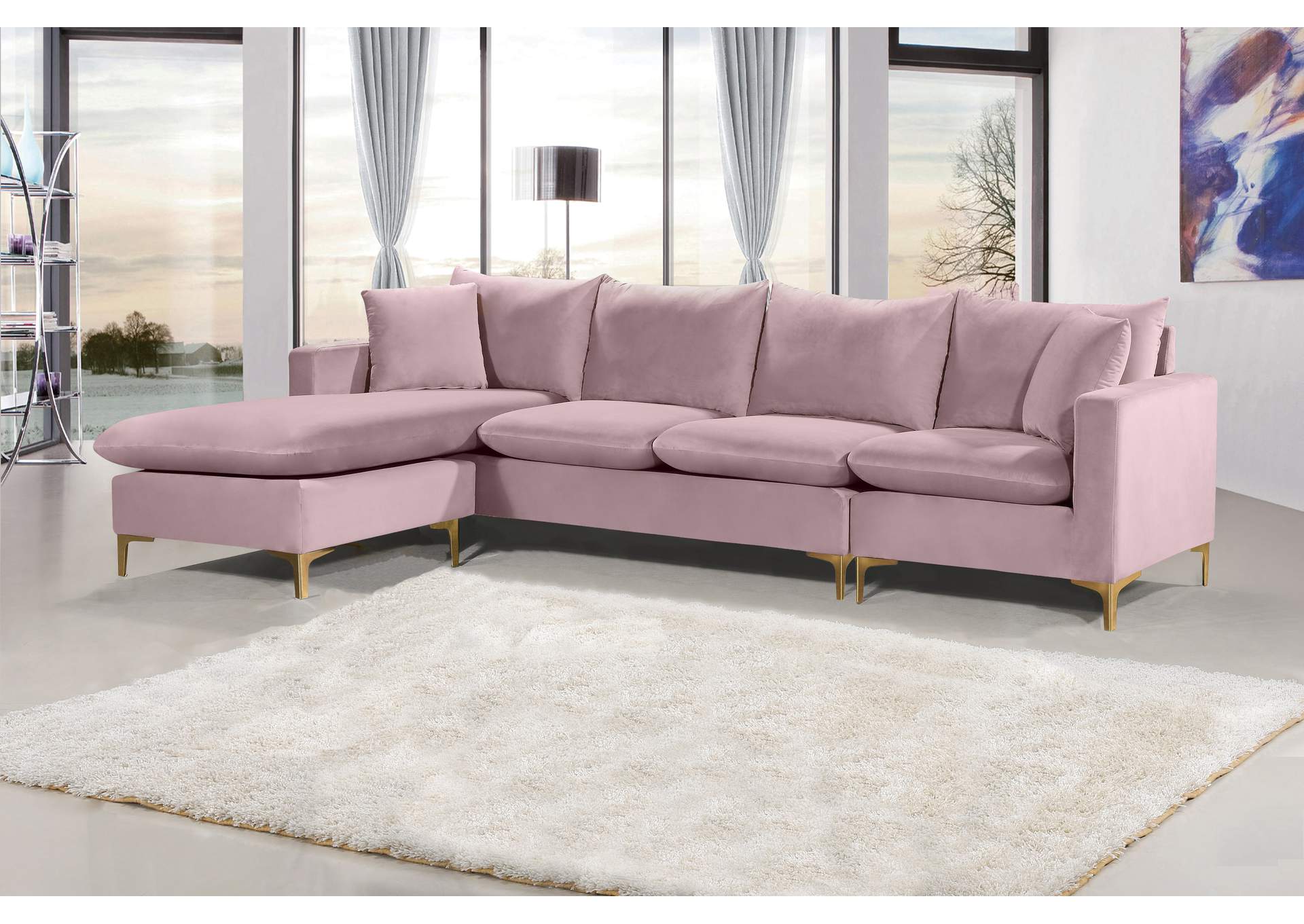 Naomi Pink Velvet 2 Piece Reversible Sectional,Meridian Furniture