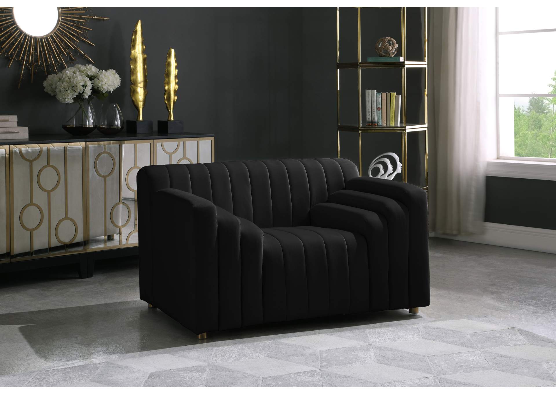 Naya Black Velvet Chair,Meridian Furniture