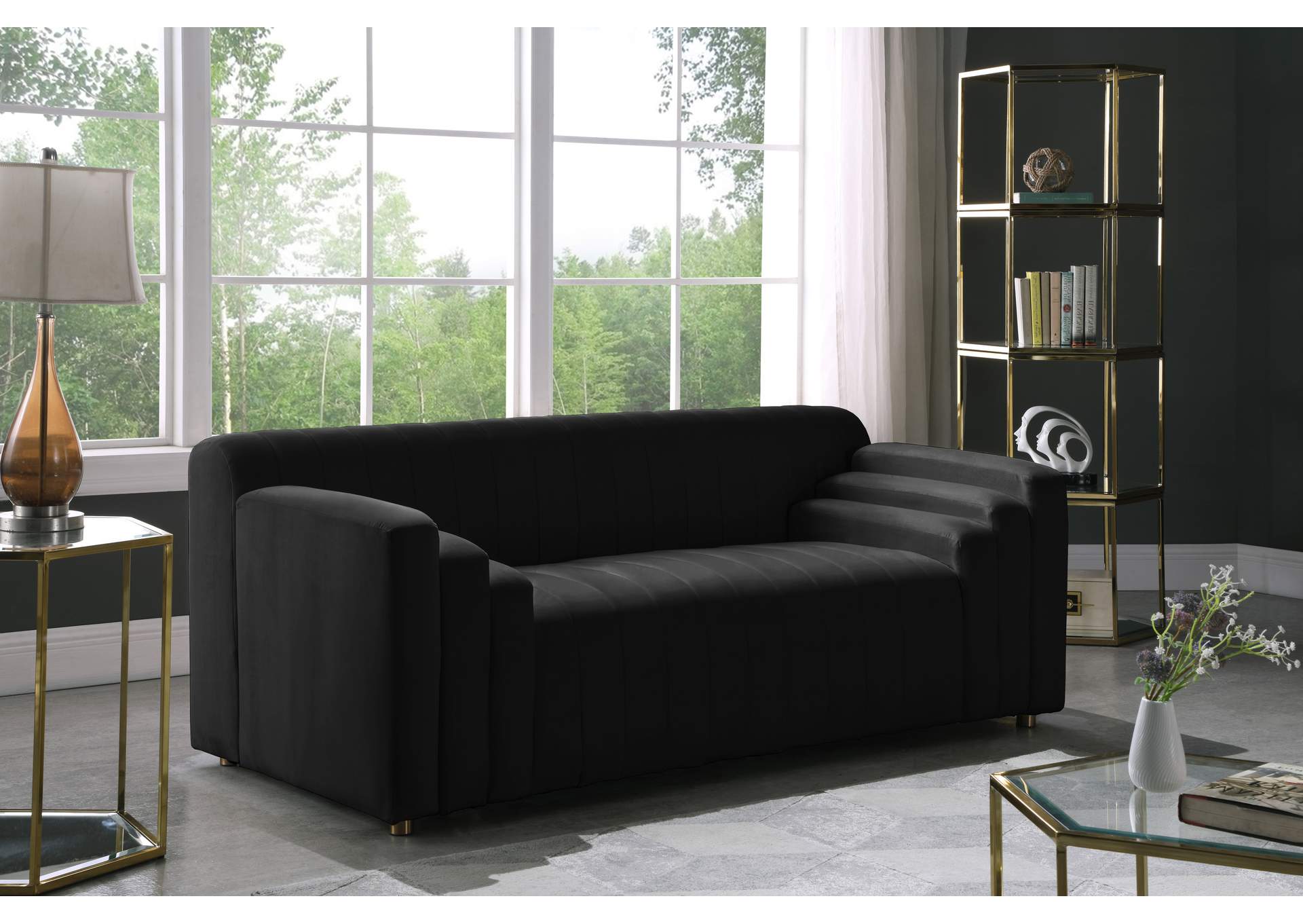 Naya Black Velvet Loveseat,Meridian Furniture