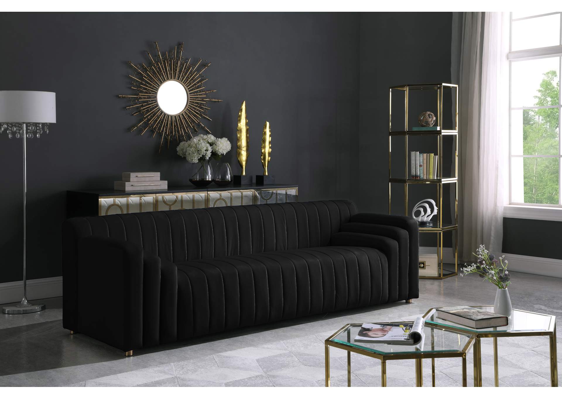 Naya Black Velvet Sofa,Meridian Furniture